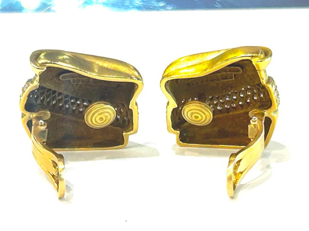Round Cut 18K Yellow Gold Kieselstein Cord Earrings 1.65 Carats For Sale