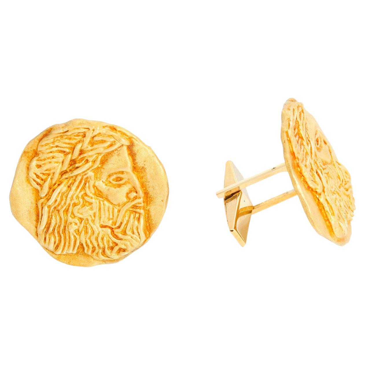 18K Yellow Gold King Midas Cufflinks For Sale