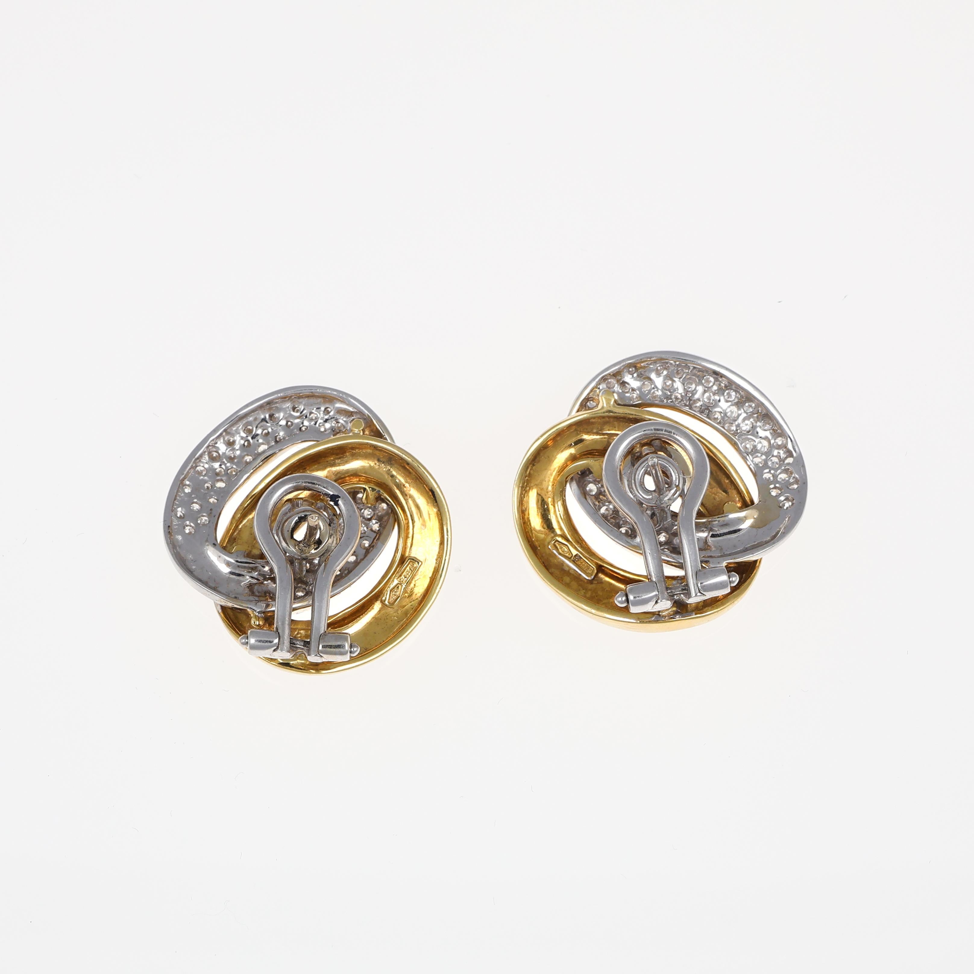 Brilliant Cut 18K Yellow Gold Knot Earrings with Diamond Pavé For Sale