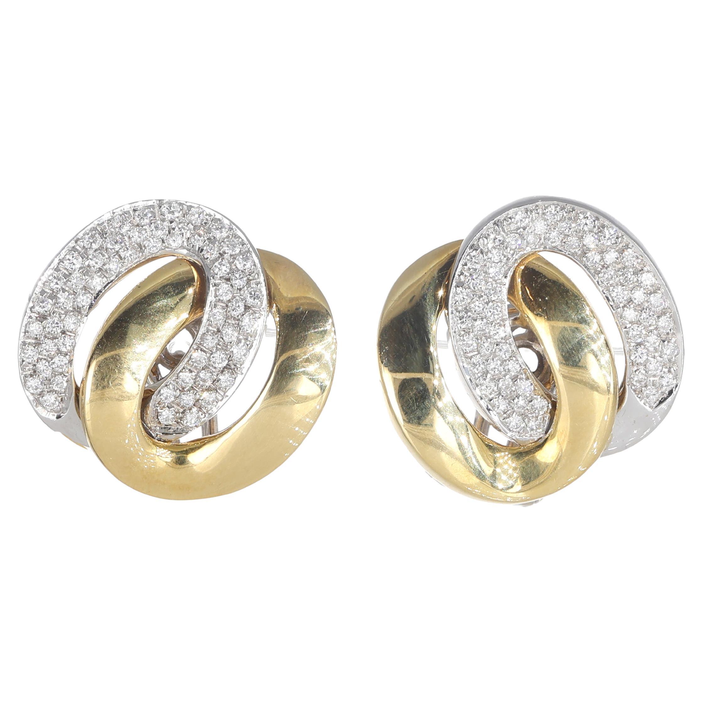 18K Gelbgold Knoten-Ohrringe mit Diamantpavé
