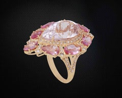 18 Karat Yellow Gold Kunzite with Pink Sapphire and Diamond Ring