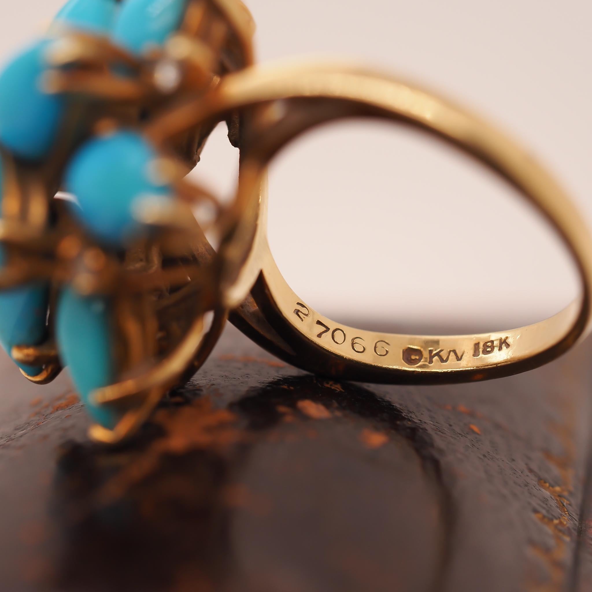 Pear Cut 18K Yellow Gold Kurt Wayne Turquoise and Diamond Ring For Sale