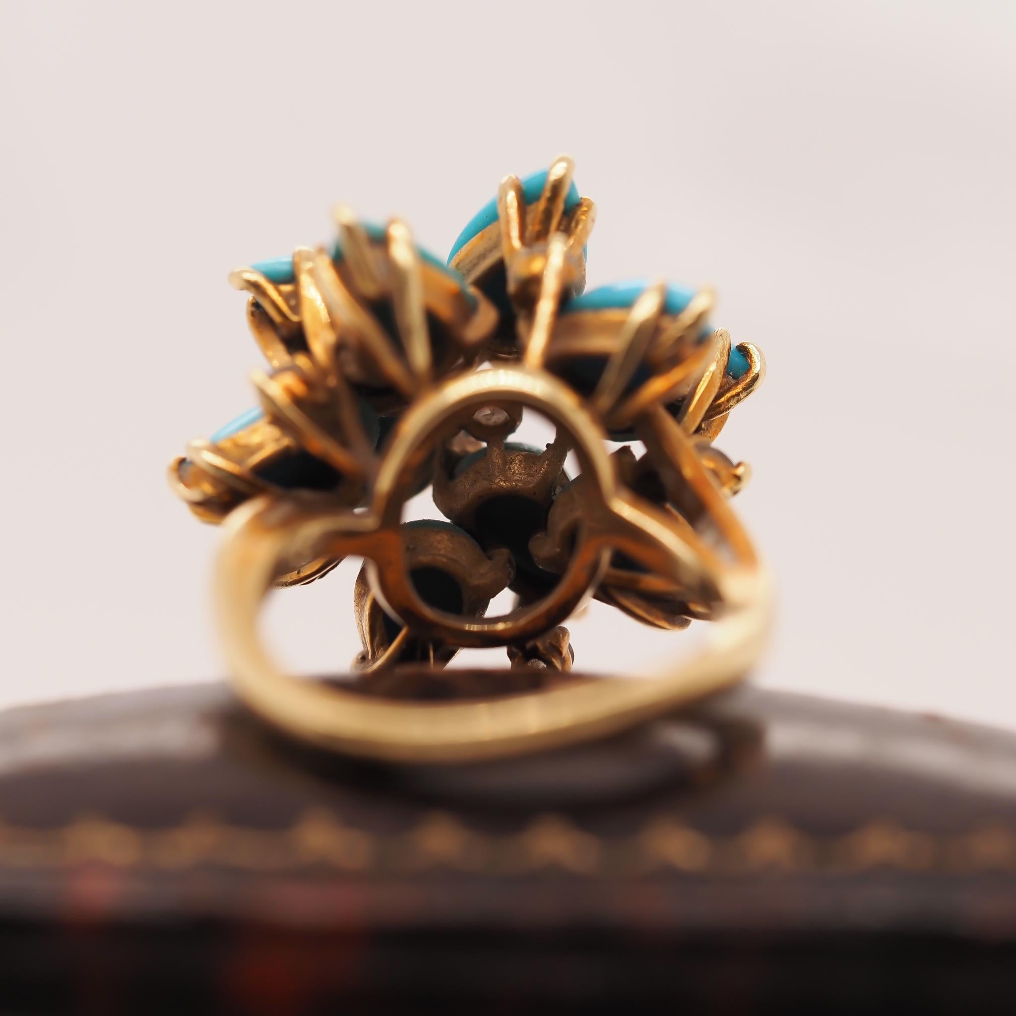 18K Yellow Gold Kurt Wayne Turquoise and Diamond Ring In Good Condition For Sale In Hicksville, NY