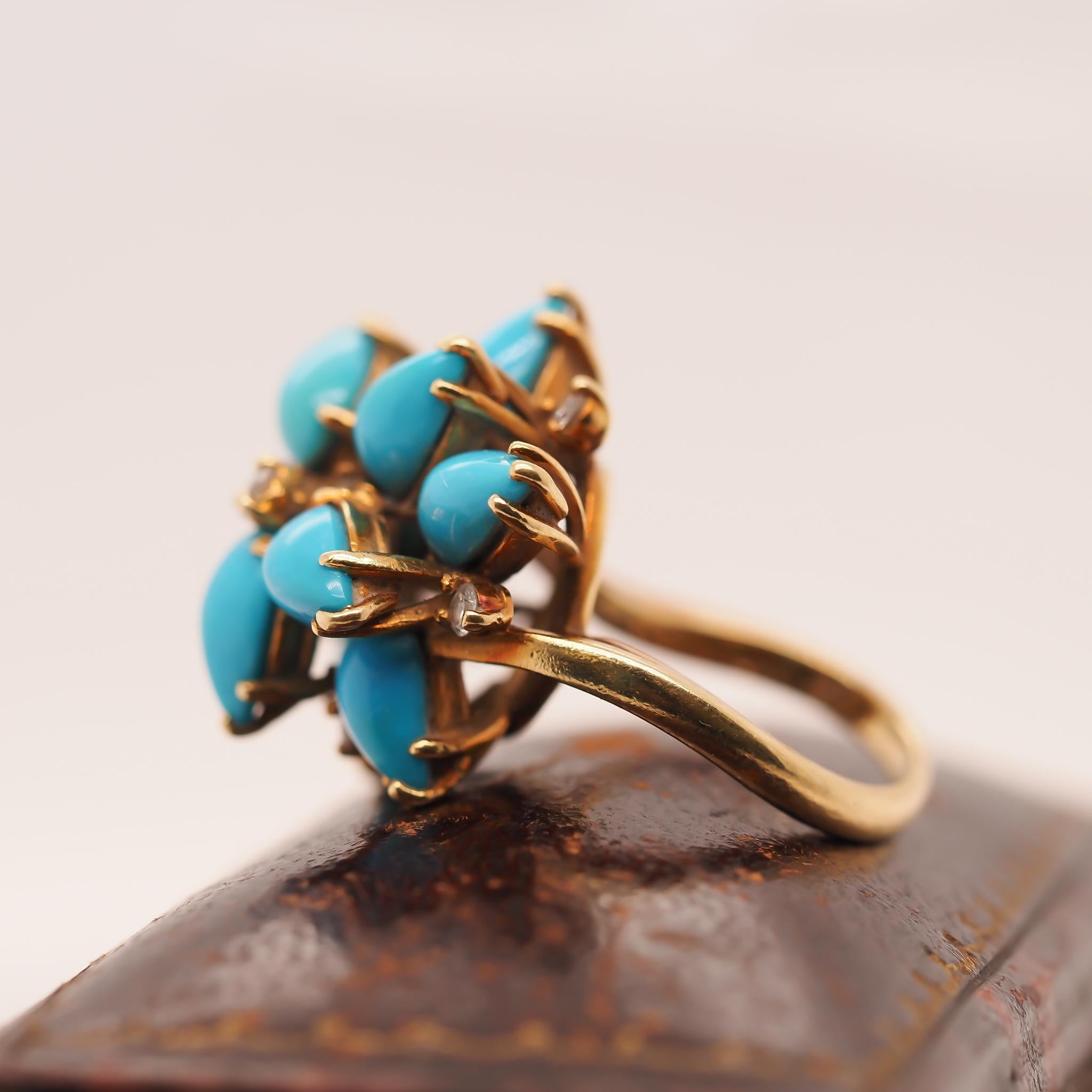 Women's 18K Yellow Gold Kurt Wayne Turquoise and Diamond Ring For Sale