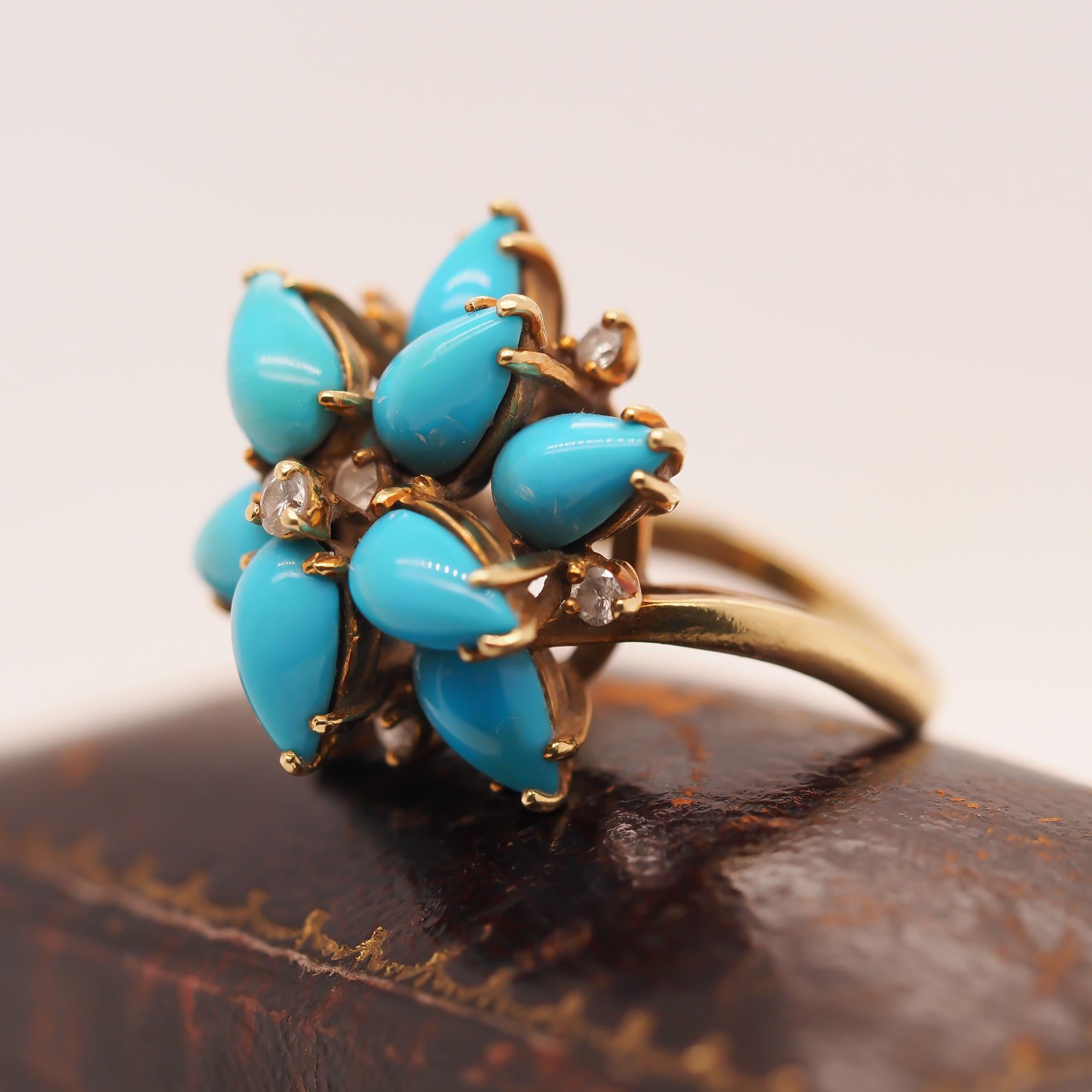 18K Yellow Gold Kurt Wayne Turquoise and Diamond Ring For Sale 1