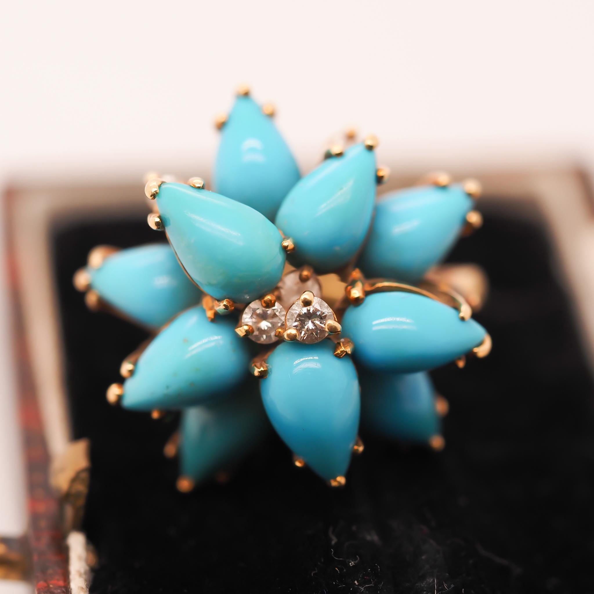 18K Yellow Gold Kurt Wayne Turquoise and Diamond Ring For Sale 2