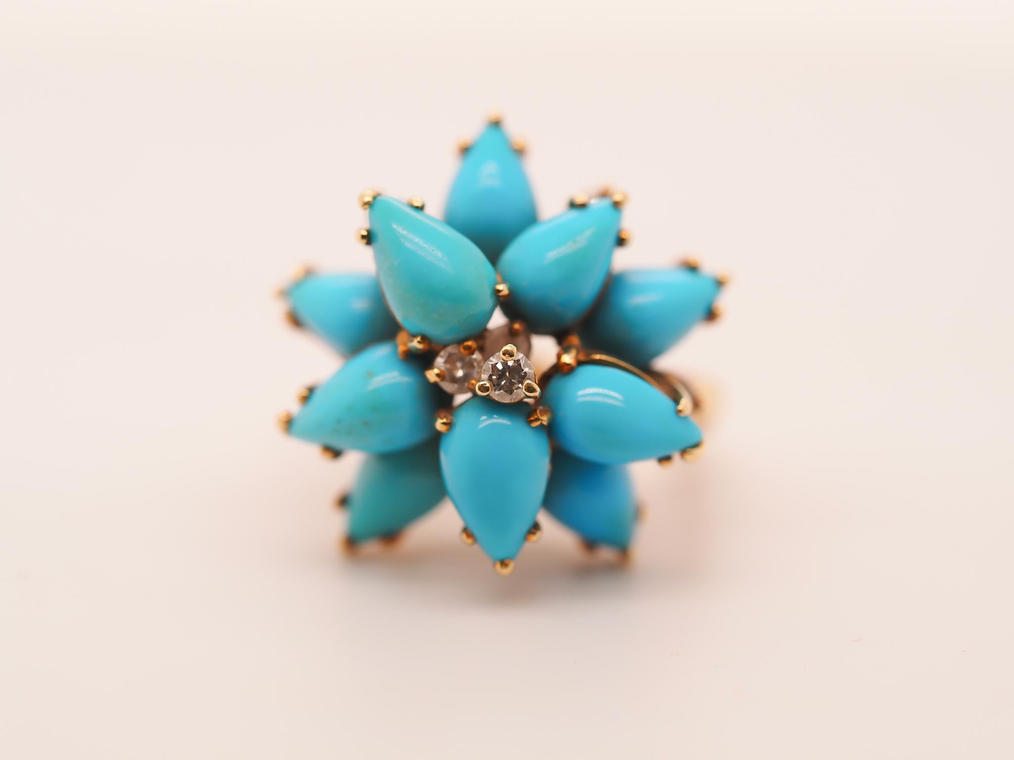 18K Yellow Gold Kurt Wayne Turquoise and Diamond Ring For Sale 3