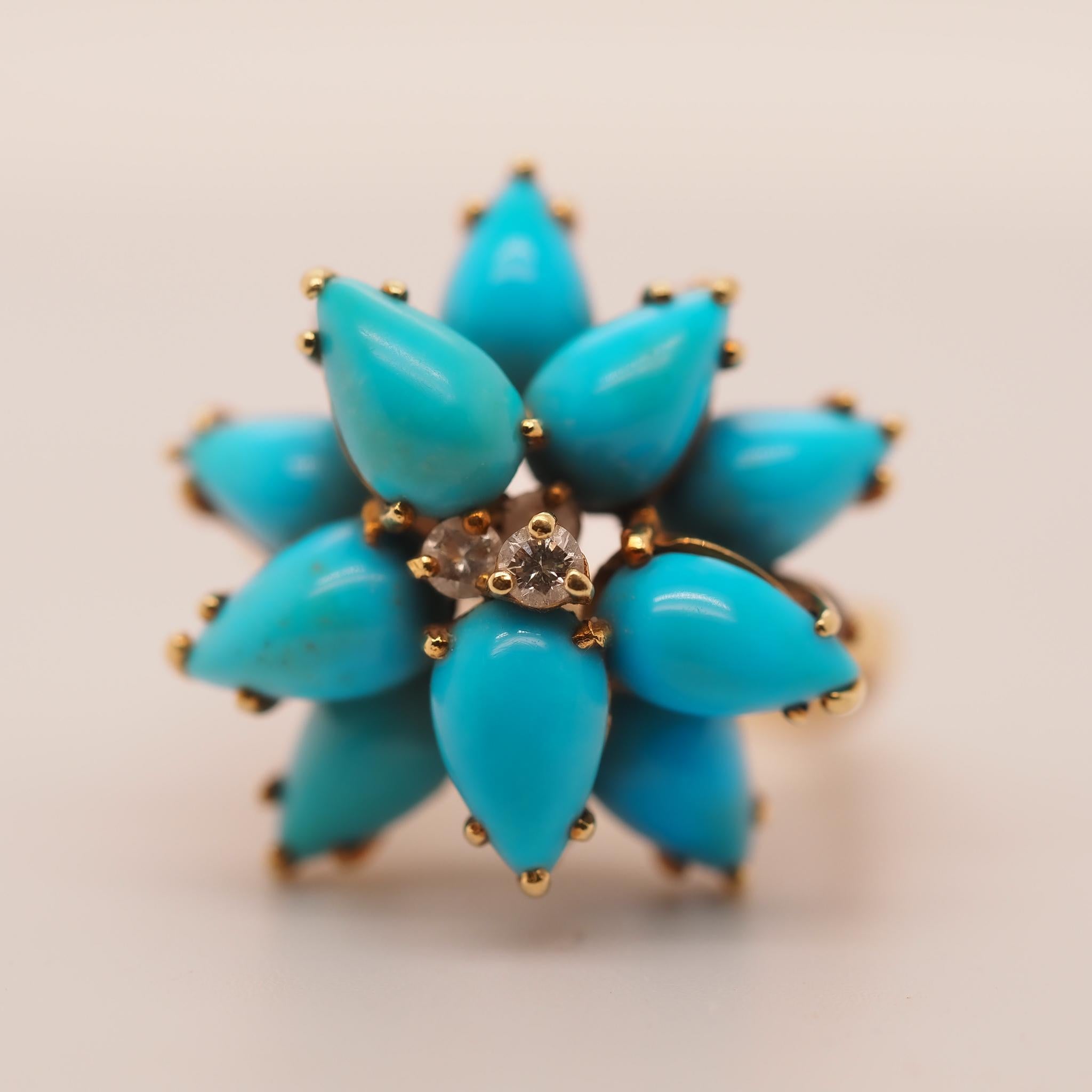18K Yellow Gold Kurt Wayne Turquoise and Diamond Ring For Sale 4