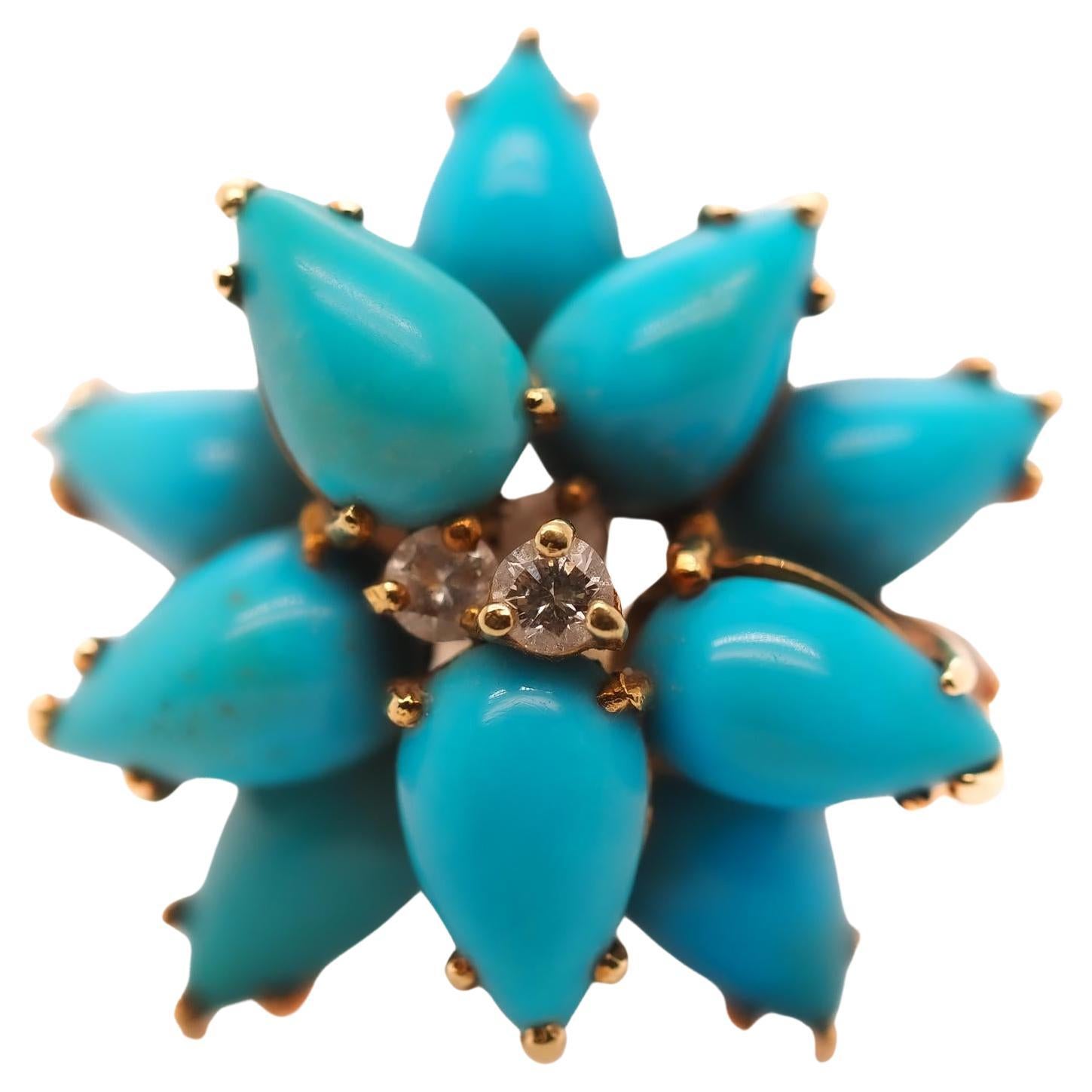 18K Yellow Gold Kurt Wayne Turquoise and Diamond Ring