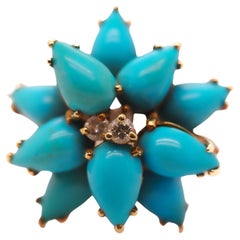 18K Yellow Gold Kurt Wayne Turquoise and Diamond Ring