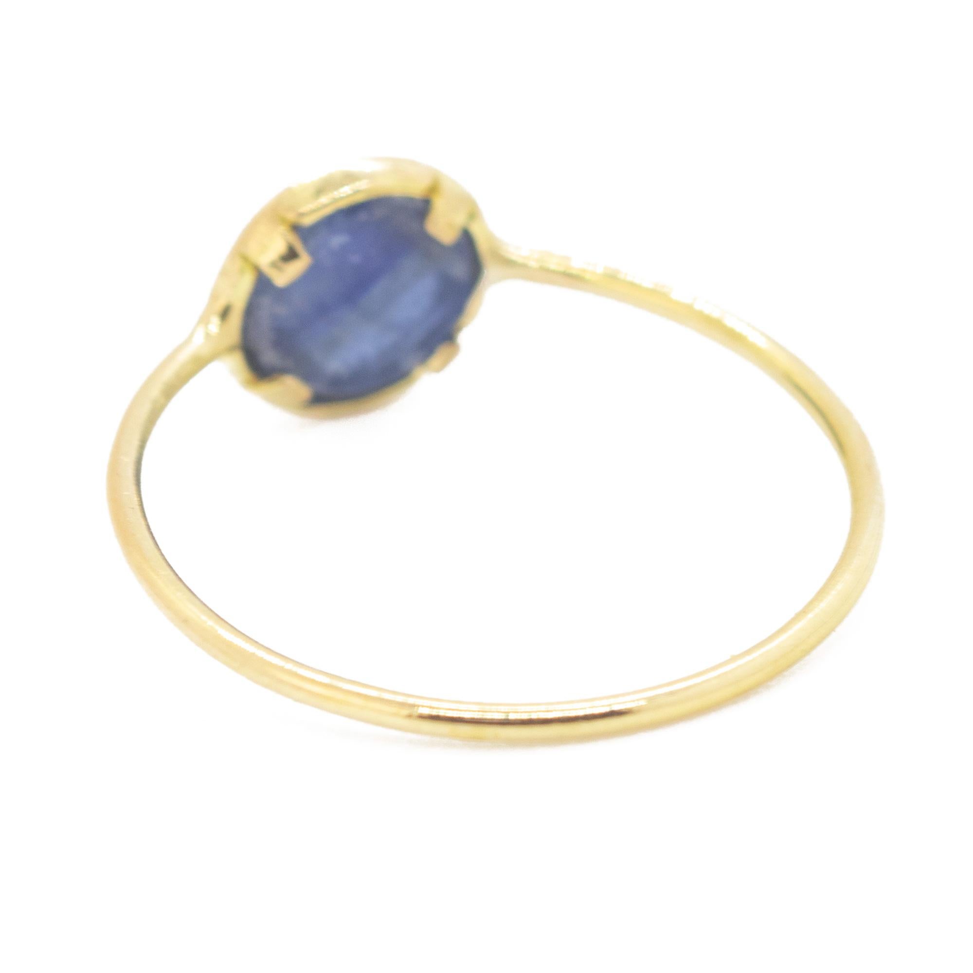 Intini Jewels Bague empilable style Boho chic en or jaune 18 carats avec cabochon de Kyanite Unisexe en vente