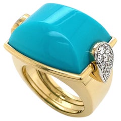 La Vallette, bague en or jaune 18 carats avec turquoise et diamants