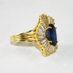 18K Yellow Gold Lab-Grown Sapphire & Diamond Ring 12.5g