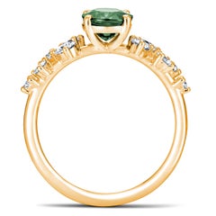 2.08 Carat Blue-Green Sapphire Ring 18K Yellow Gold 0.37 Carat Diamonds