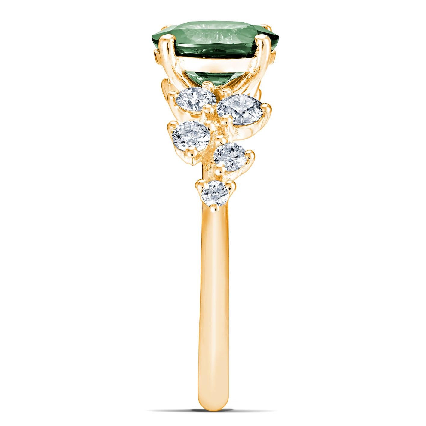 Im Angebot: 2,08 Karat Blau-Grün Saphir Ring 18K Gelbgold 0,37 Karat Diamanten () 3