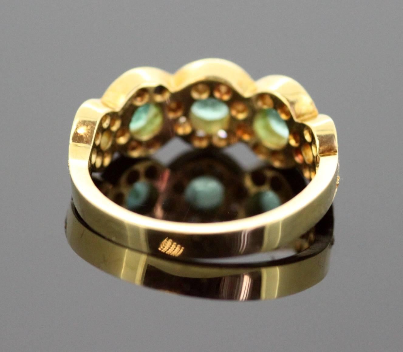 Women's 18 Karat Yellow Gold Ladies Ring with Emerald and Diamonds
