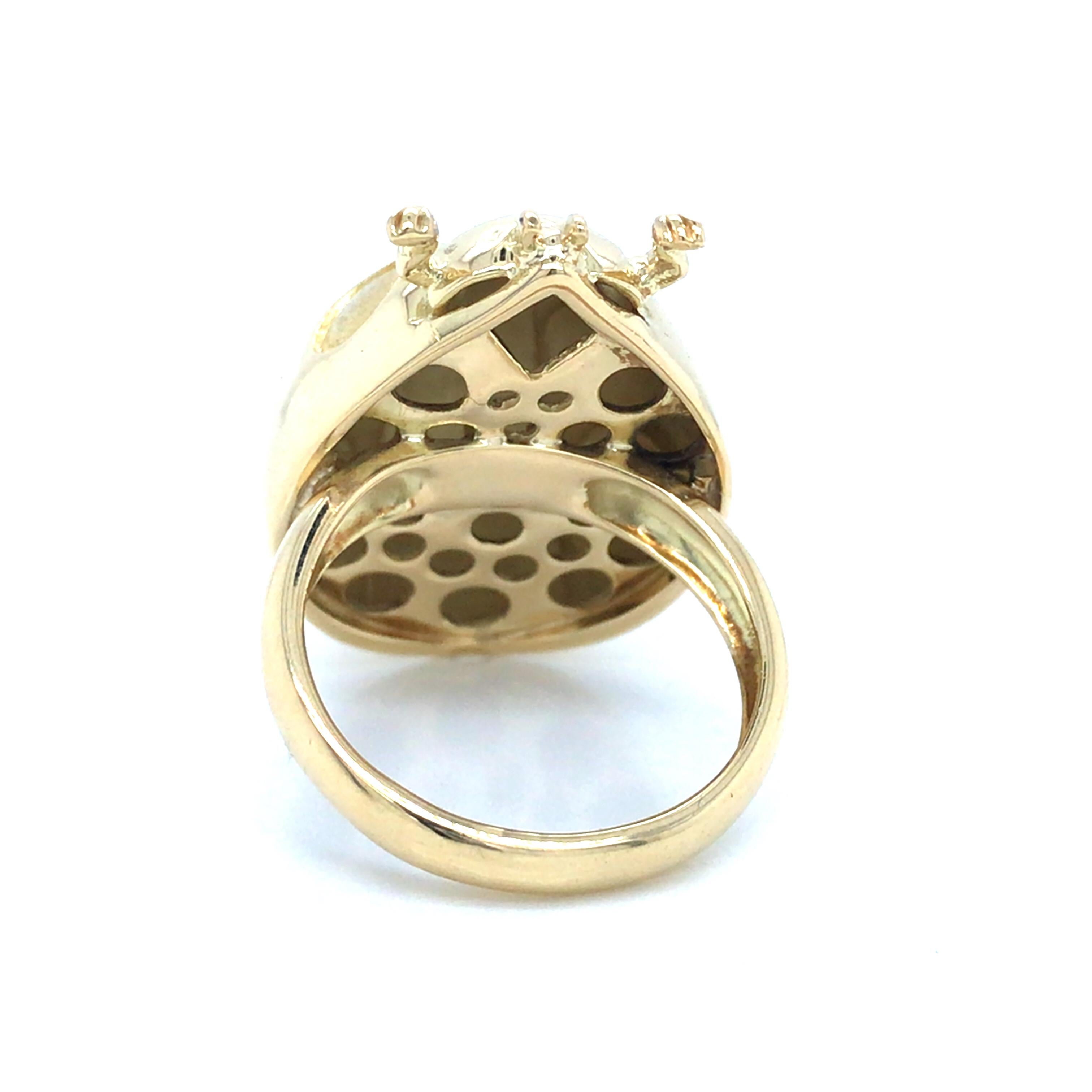 Women's 18K Yellow Gold Ladybug Ring For Sale