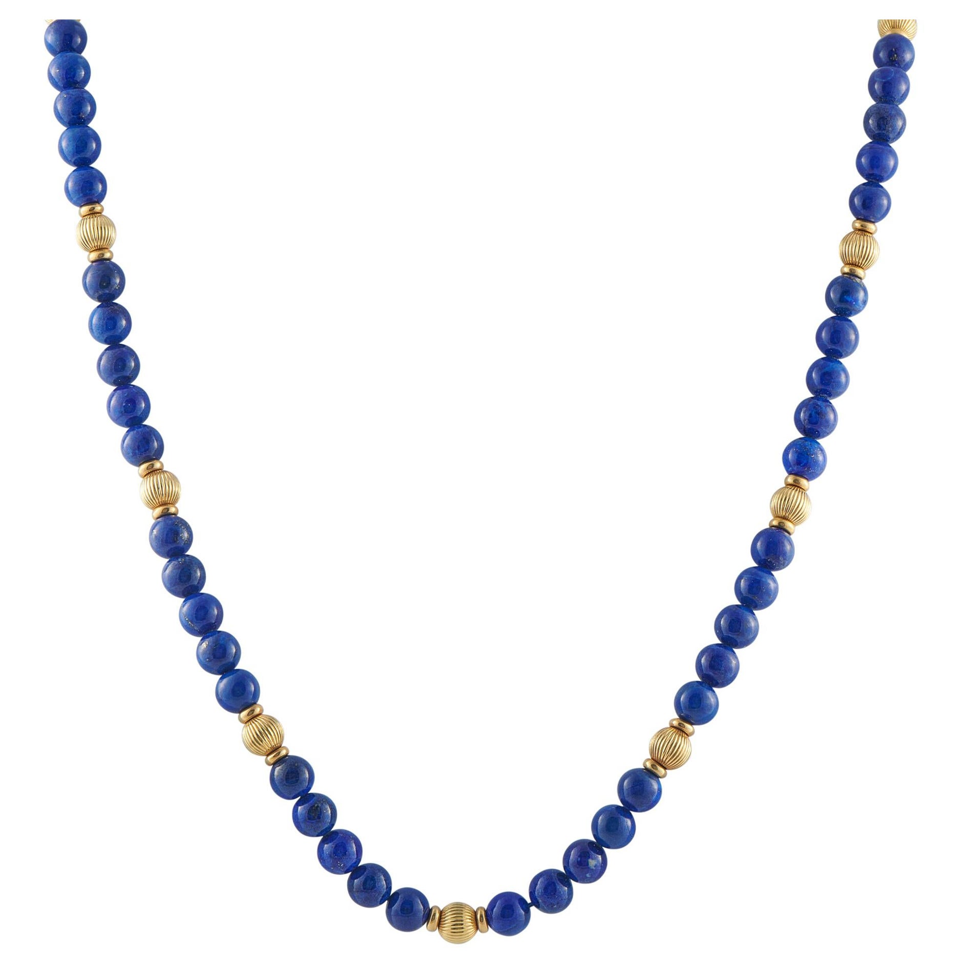 18K Yellow Gold Lapis Bead Necklace MF06-120825