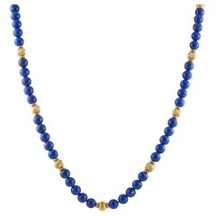 18K Yellow Gold Lapis Bead Necklace MF06-120825