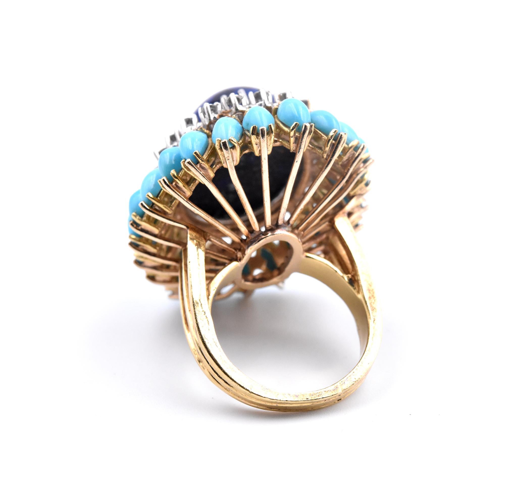 18 Karat Yellow Vintage Gold Lapis, Diamond, and Turquoise Fashion Ring In Excellent Condition In Scottsdale, AZ