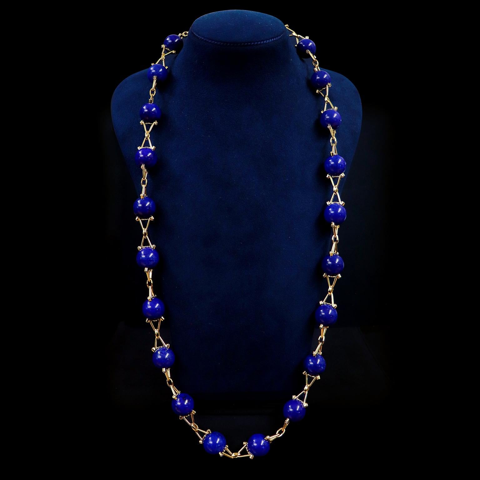 Brilliant Cut 18K Yellow Gold Lapis Gumball and Diamond Necklace For Sale