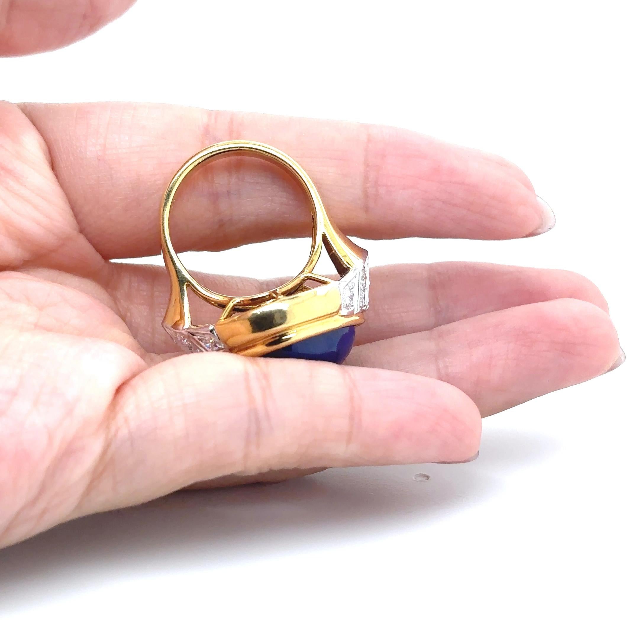 Bague de fiançailles en or jaune 18k Lapis Lazuli Diamant Cts 0.79 en vente 4