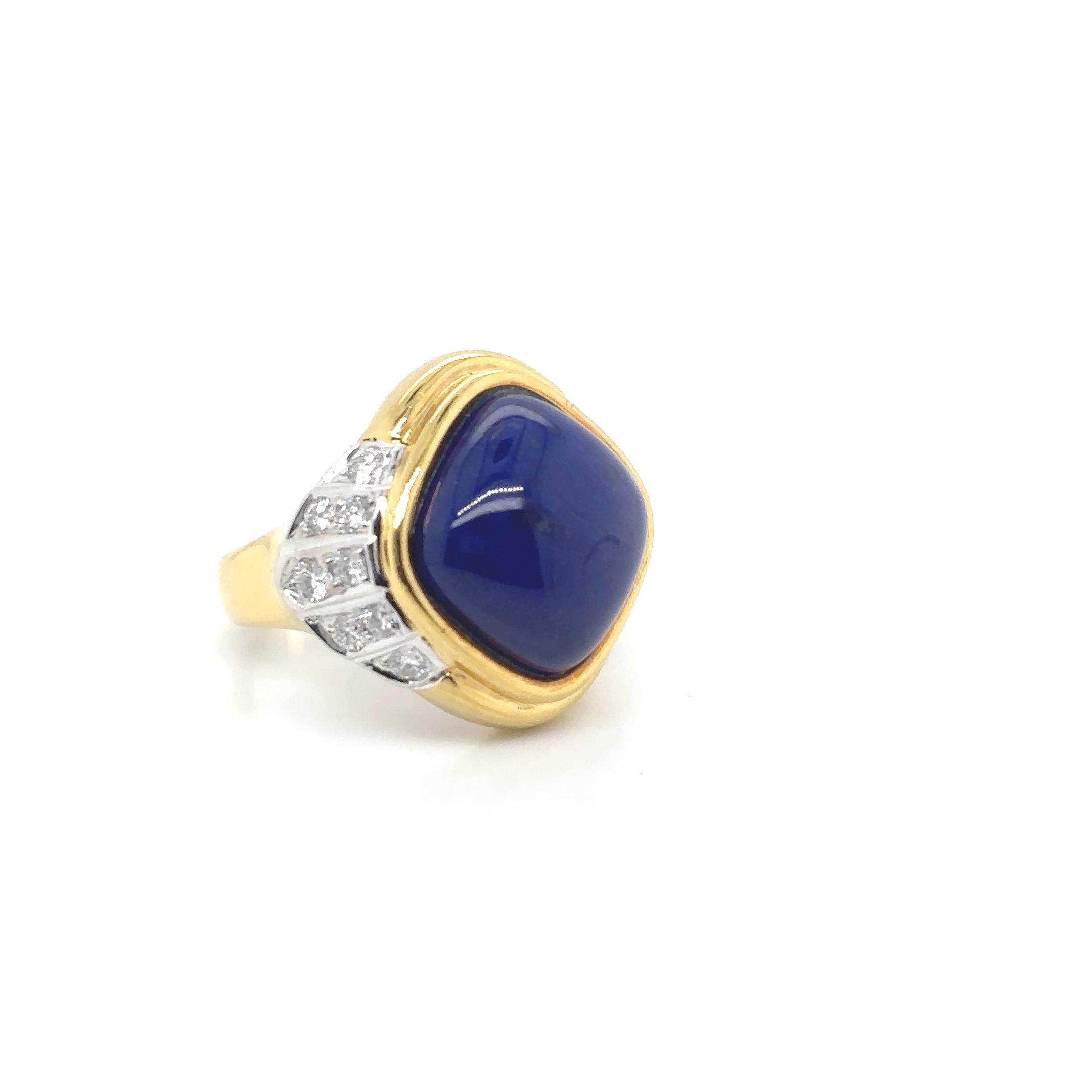 Bague de fiançailles en or jaune 18k Lapis Lazuli Diamant Cts 0.79 en vente 5
