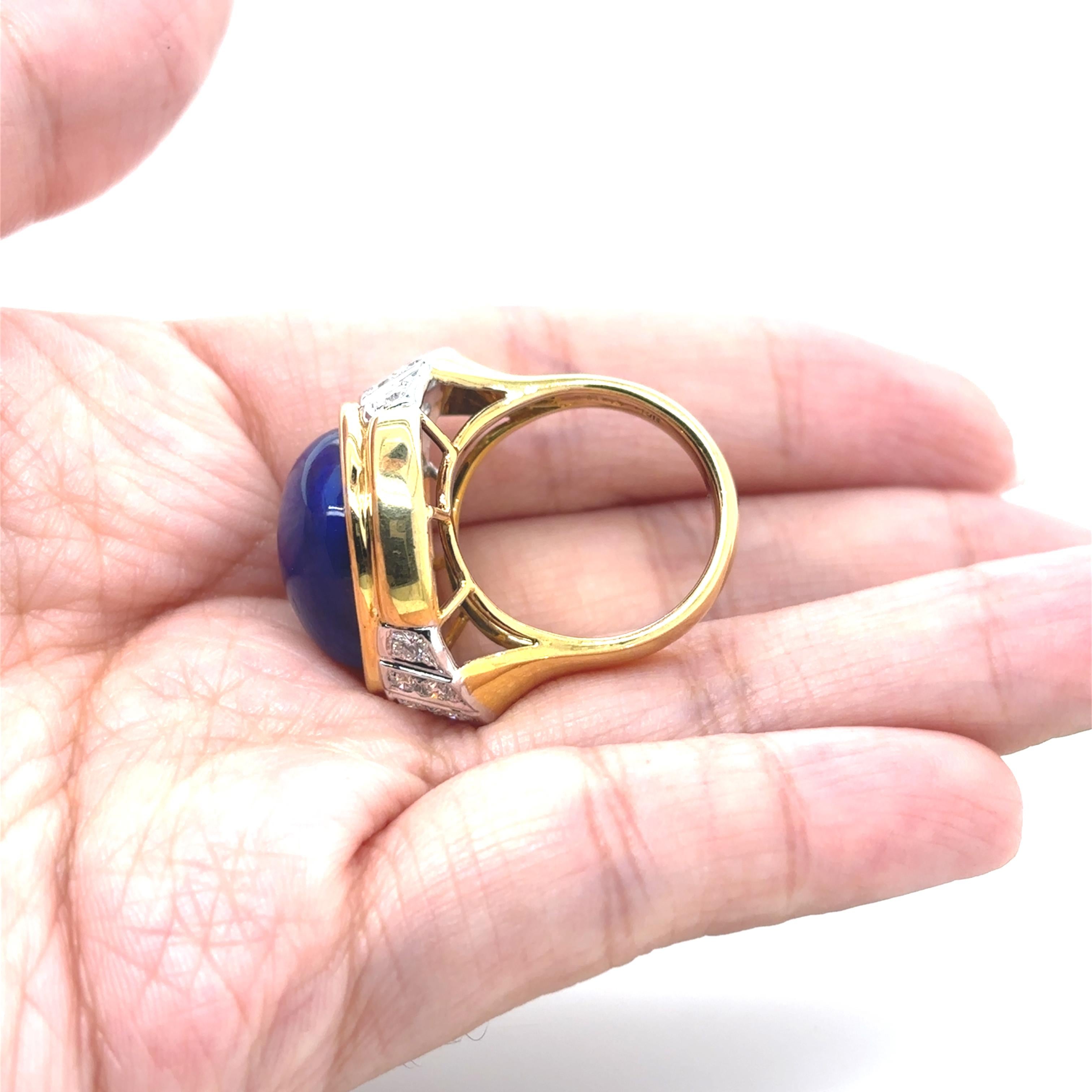 Bague de fiançailles en or jaune 18k Lapis Lazuli Diamant Cts 0.79 en vente 6