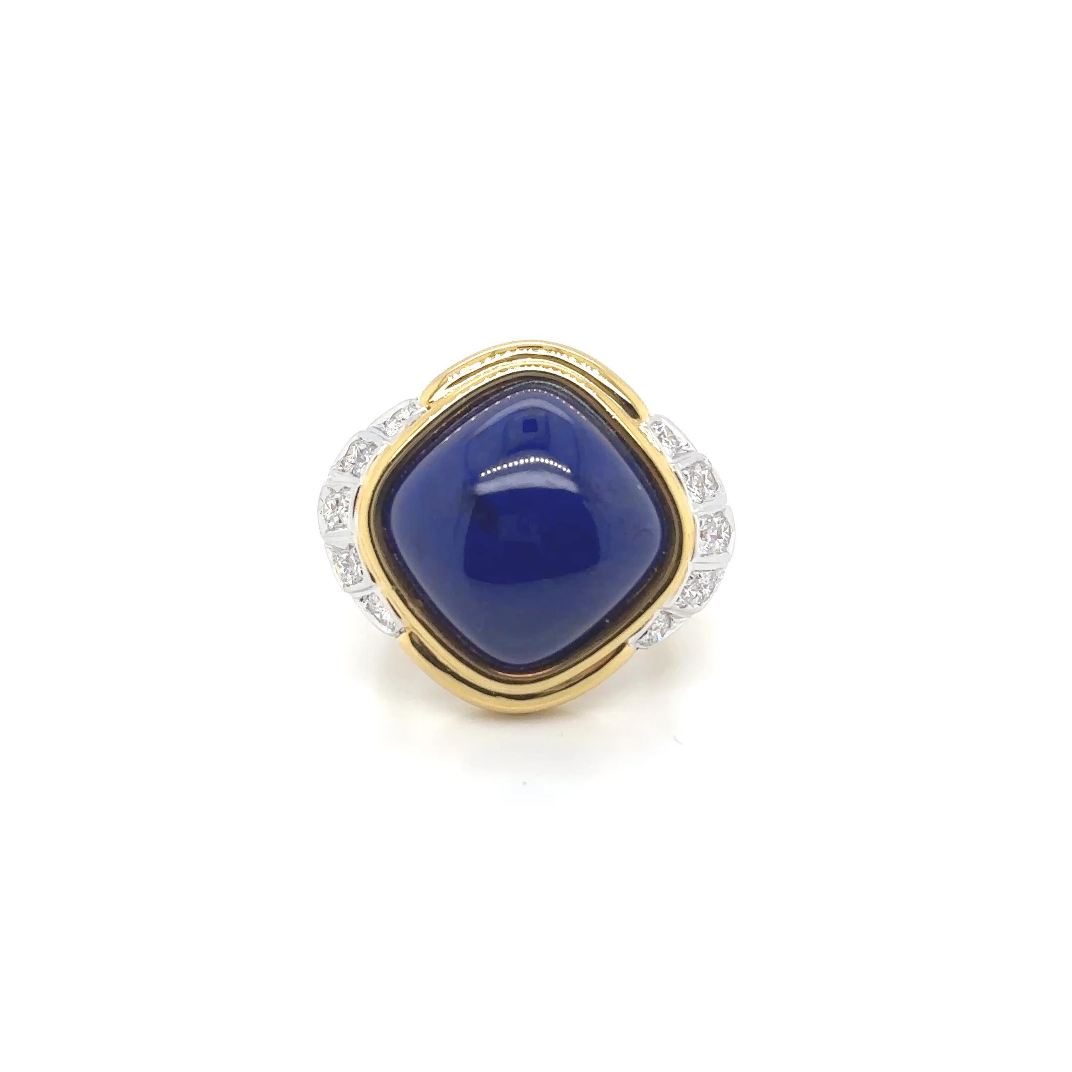 Bague de fiançailles en or jaune 18k Lapis Lazuli Diamant Cts 0.79 en vente 7
