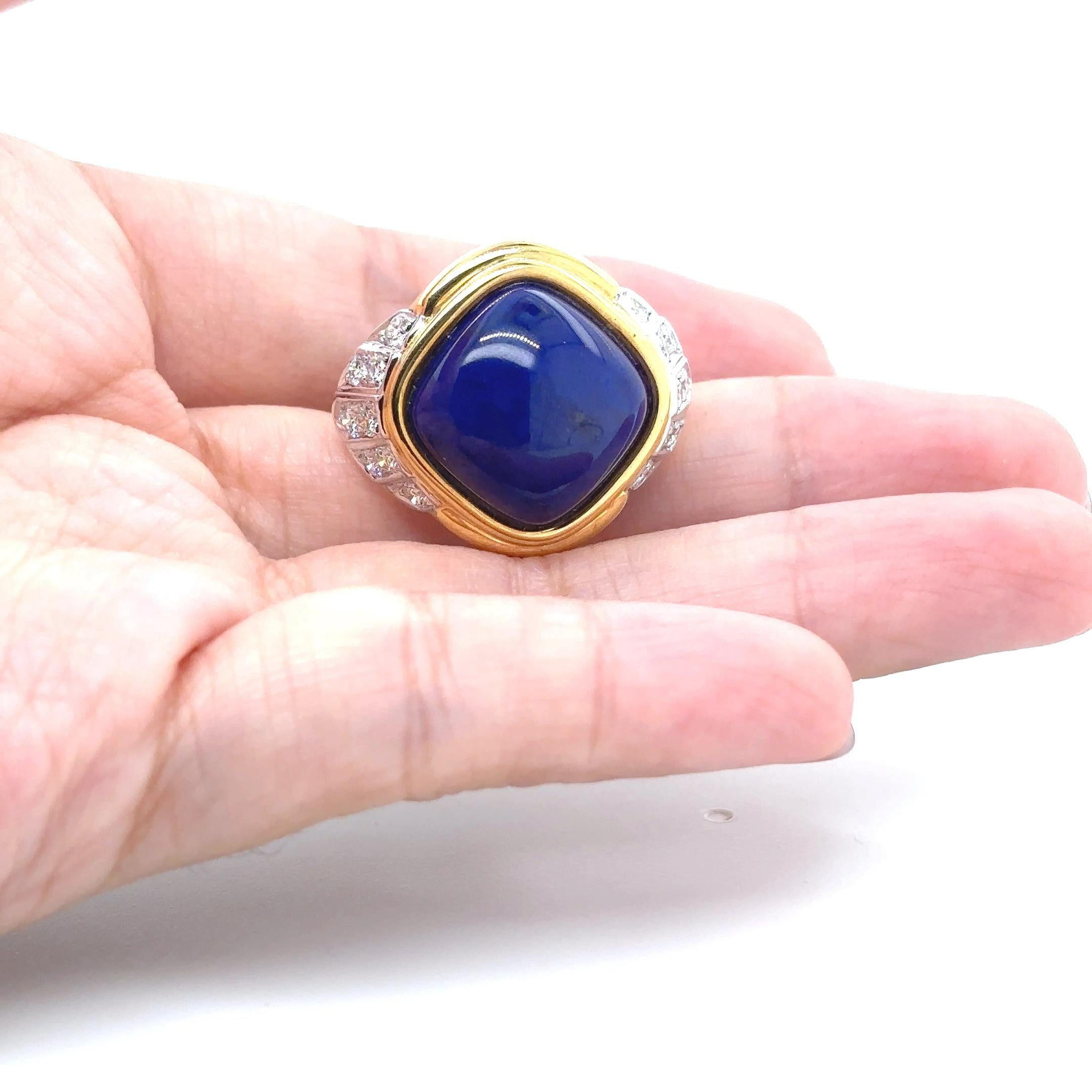 Bague de fiançailles en or jaune 18k Lapis Lazuli Diamant Cts 0.79 en vente 11