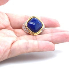 18k Yellow Gold Lapis Lazuli Diamond Cts 0.79 Engagement Ring