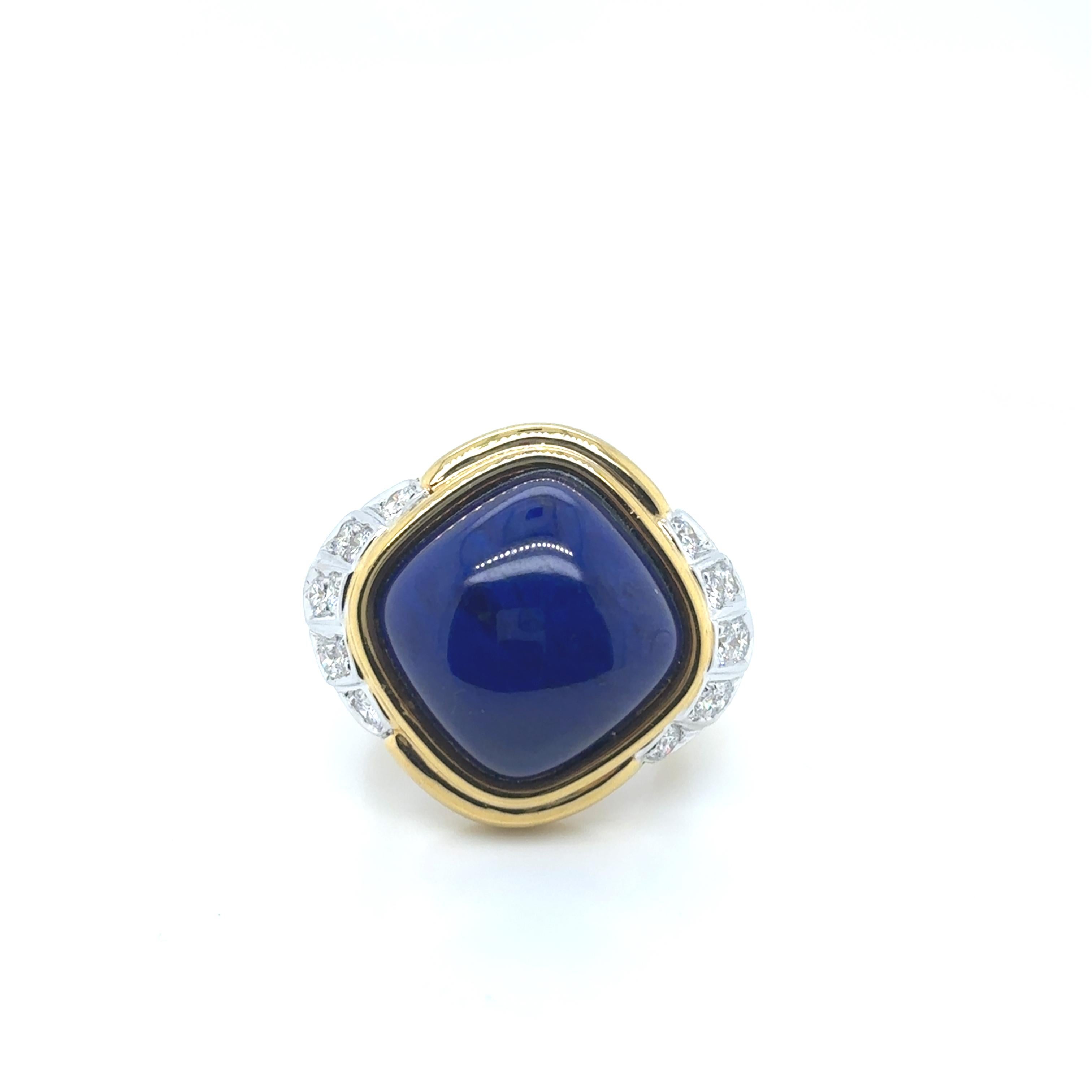 Contemporain Bague de fiançailles en or jaune 18k Lapis Lazuli Diamant Cts 0.79 en vente
