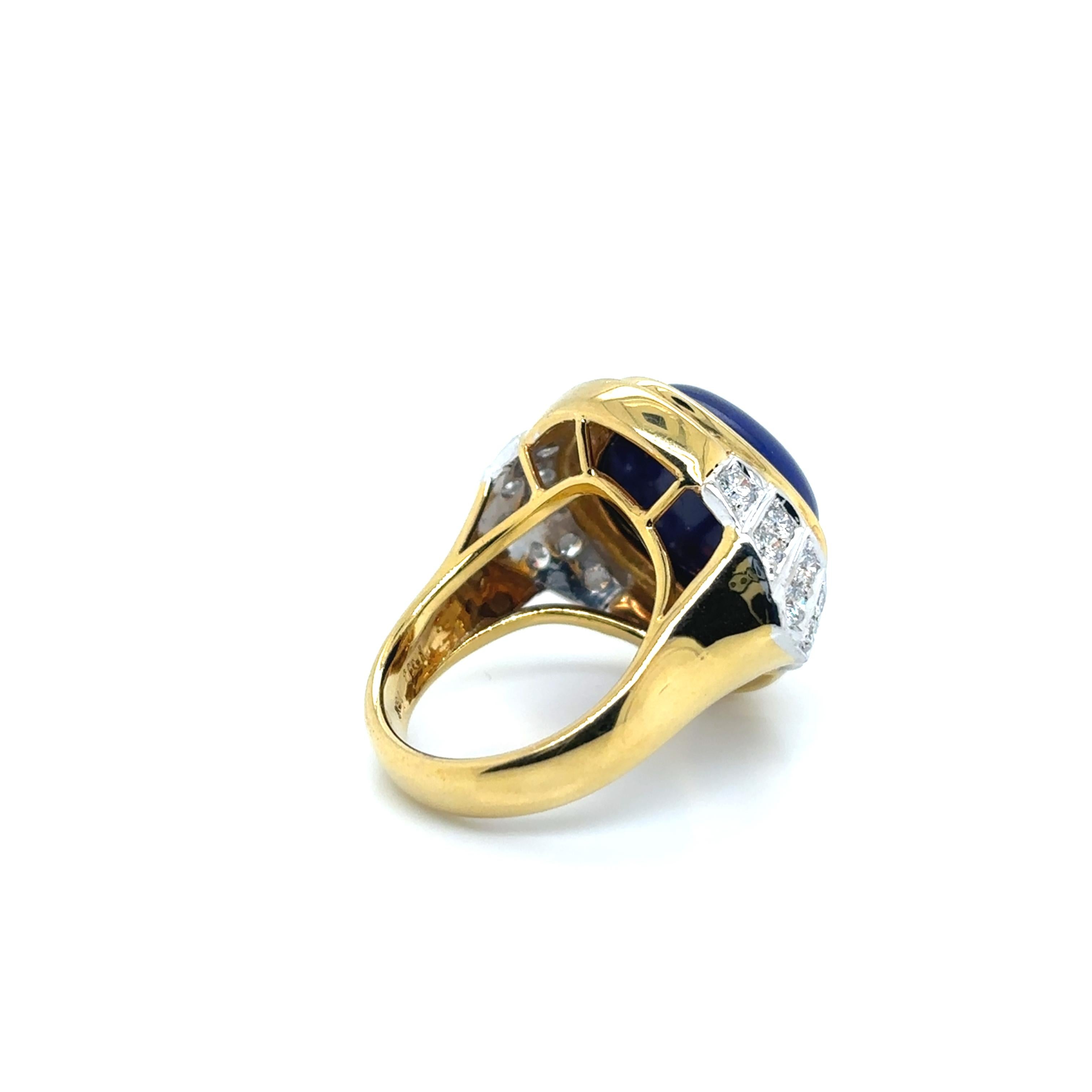 Bague de fiançailles en or jaune 18k Lapis Lazuli Diamant Cts 0.79 Unisexe en vente