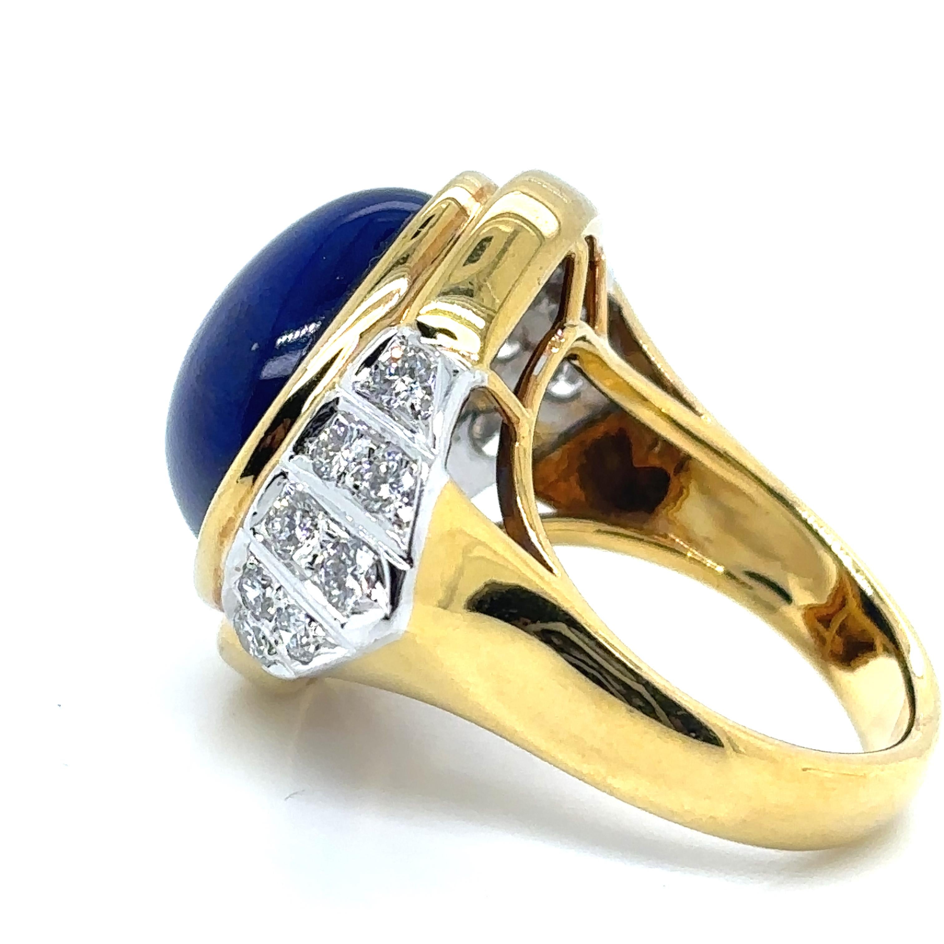 Bague de fiançailles en or jaune 18k Lapis Lazuli Diamant Cts 0.79 en vente 1