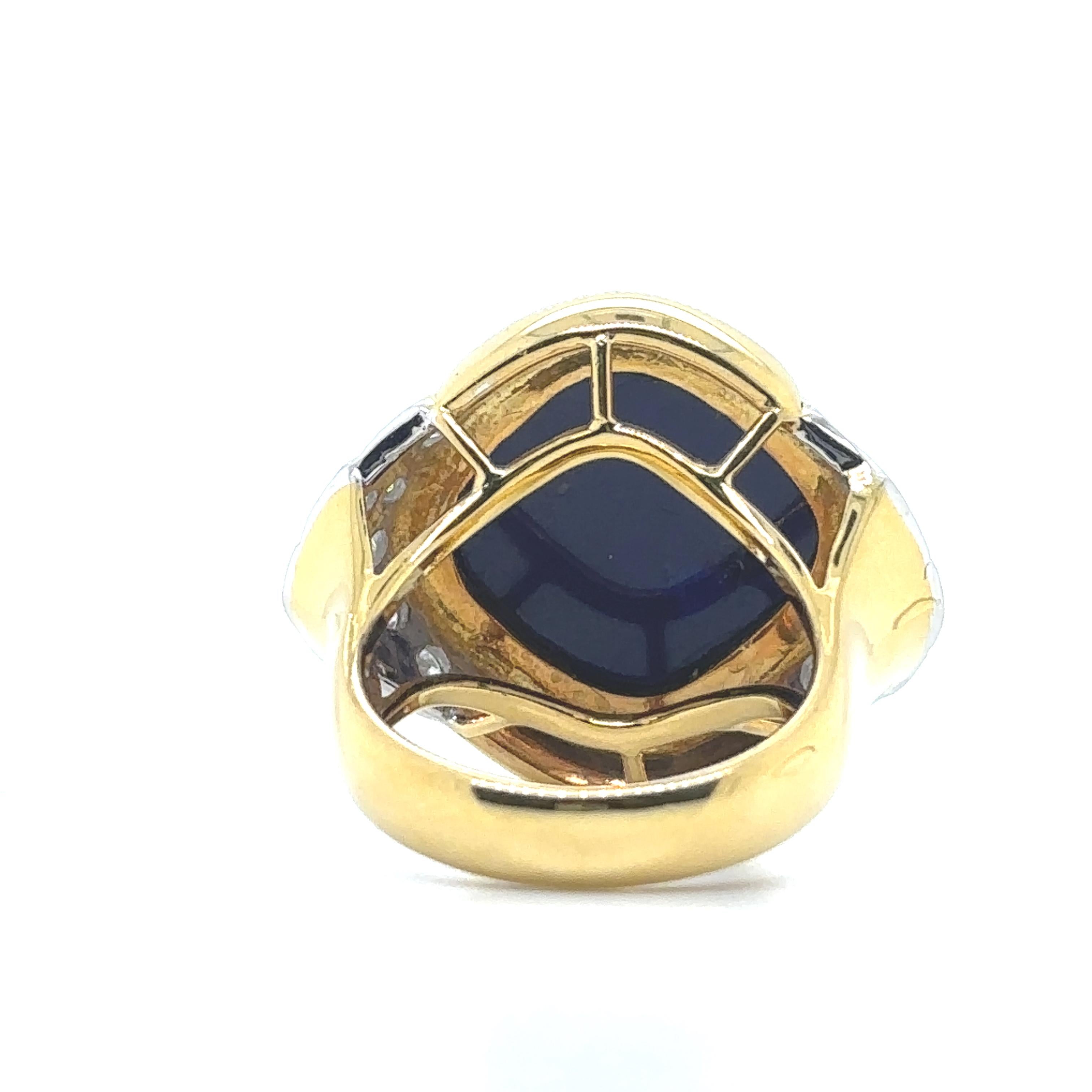 Bague de fiançailles en or jaune 18k Lapis Lazuli Diamant Cts 0.79 en vente 2