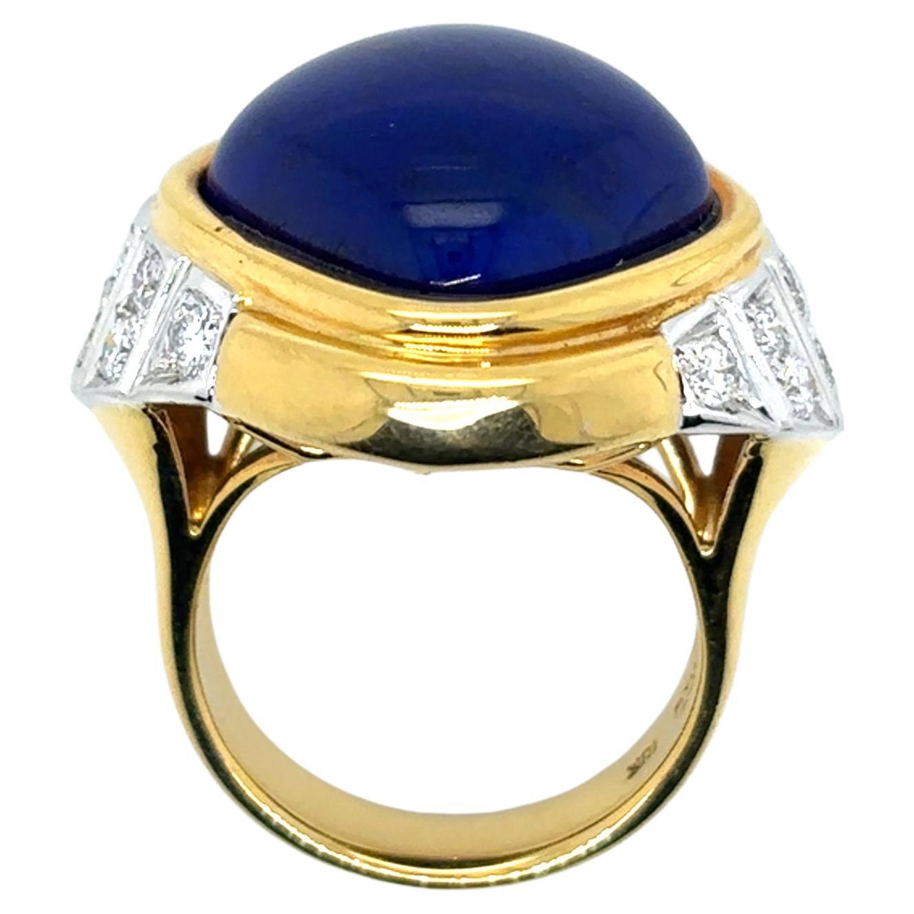 Bague de fiançailles en or jaune 18k Lapis Lazuli Diamant Cts 0.79 en vente