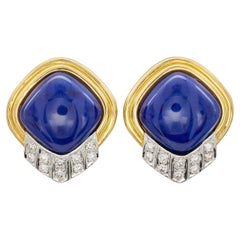 Ohrclips aus 18-karätigem Gelbgold mit Lapislazuli und Diamanten