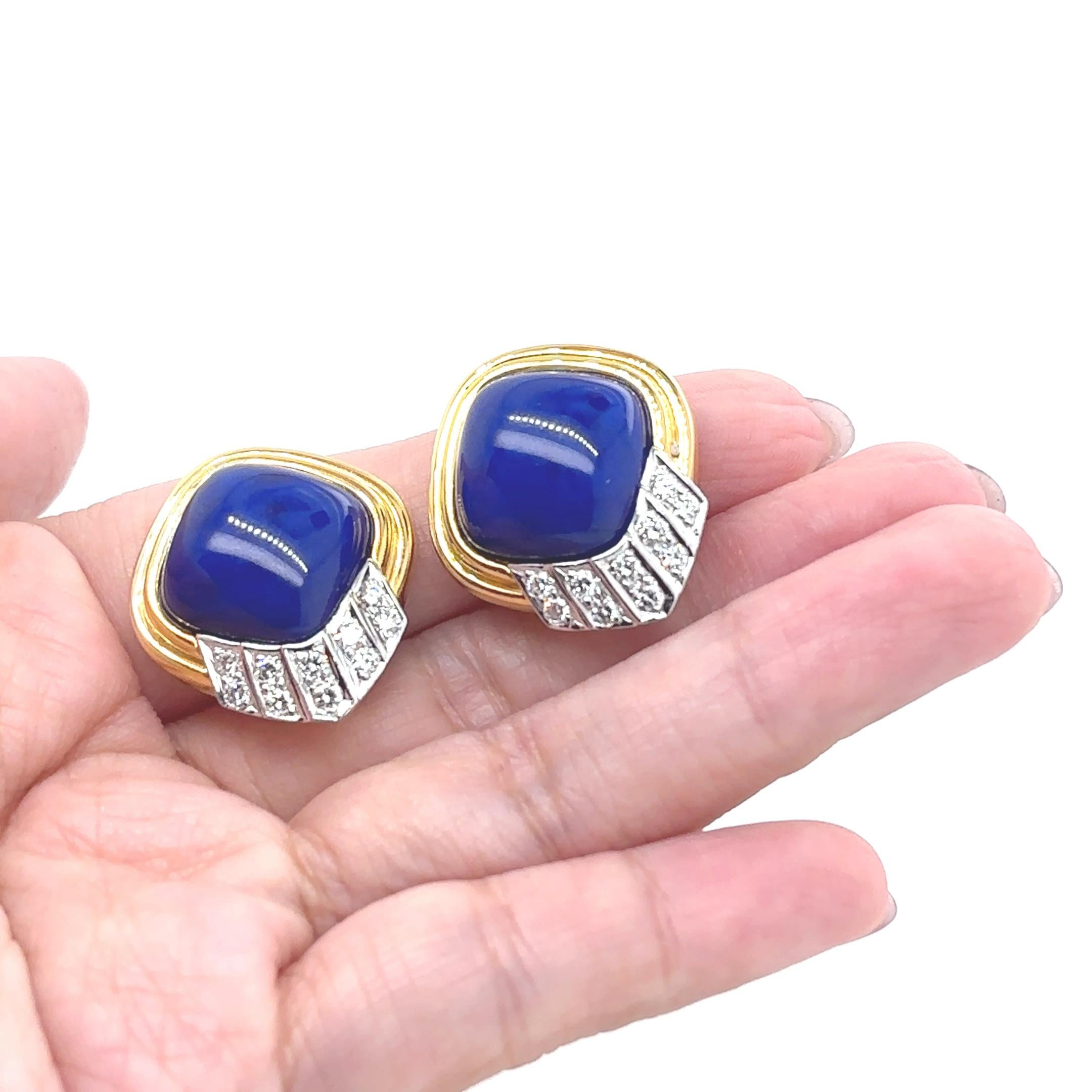 Orecchini in oro giallo 18k con diamanti e lapislazzuli in vendita 4