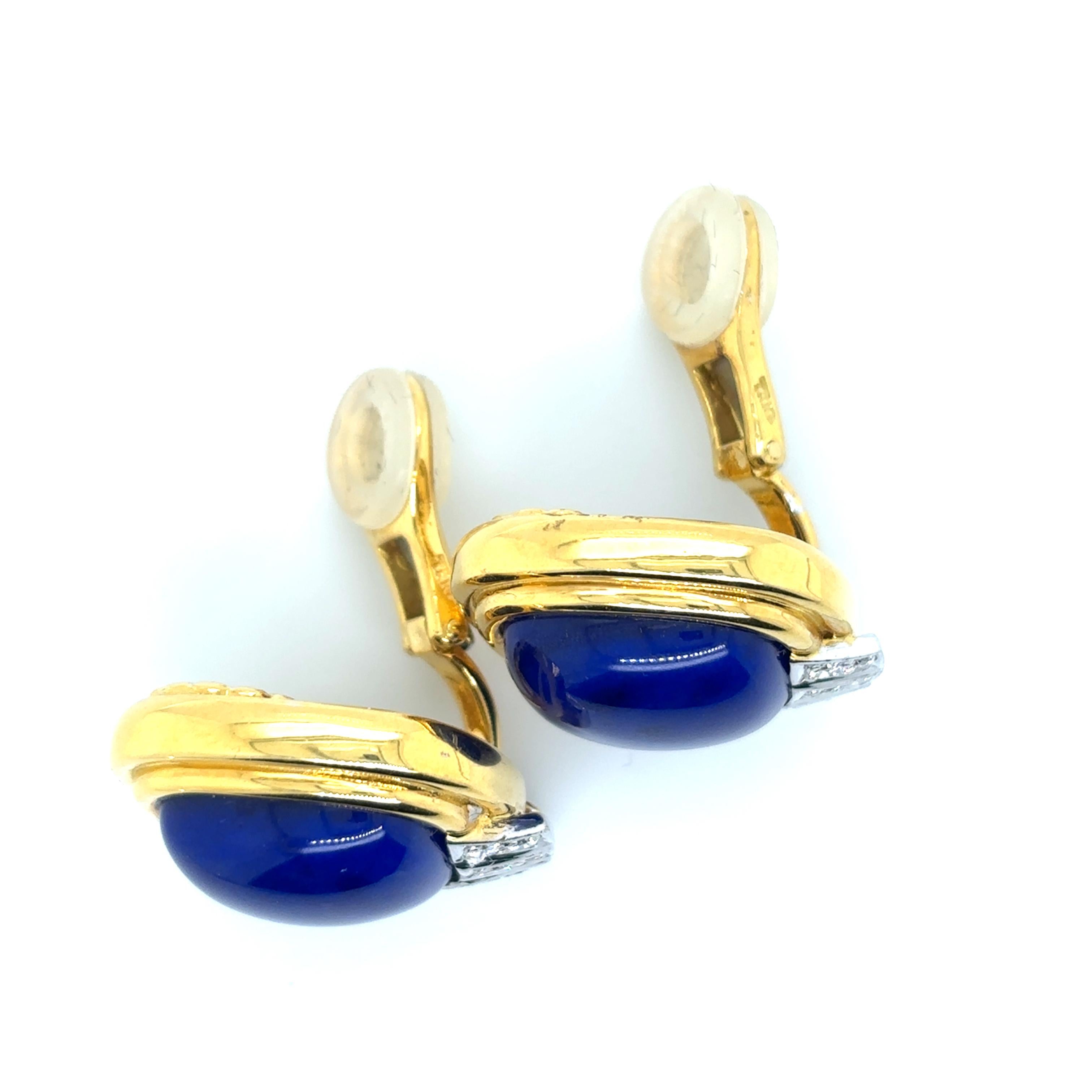 Orecchini in oro giallo 18k con diamanti e lapislazzuli in vendita 5