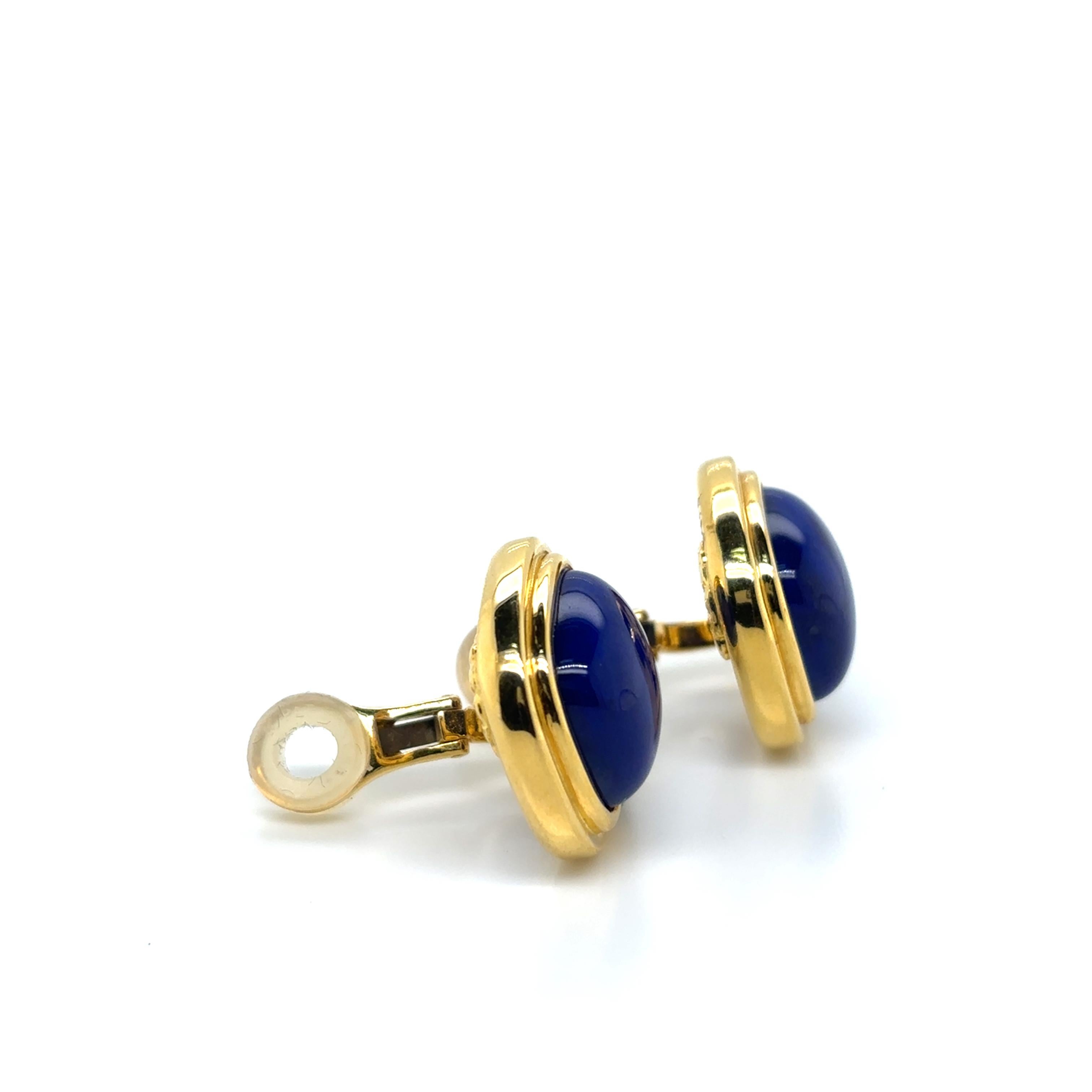 Orecchini in oro giallo 18k con diamanti e lapislazzuli in vendita 6