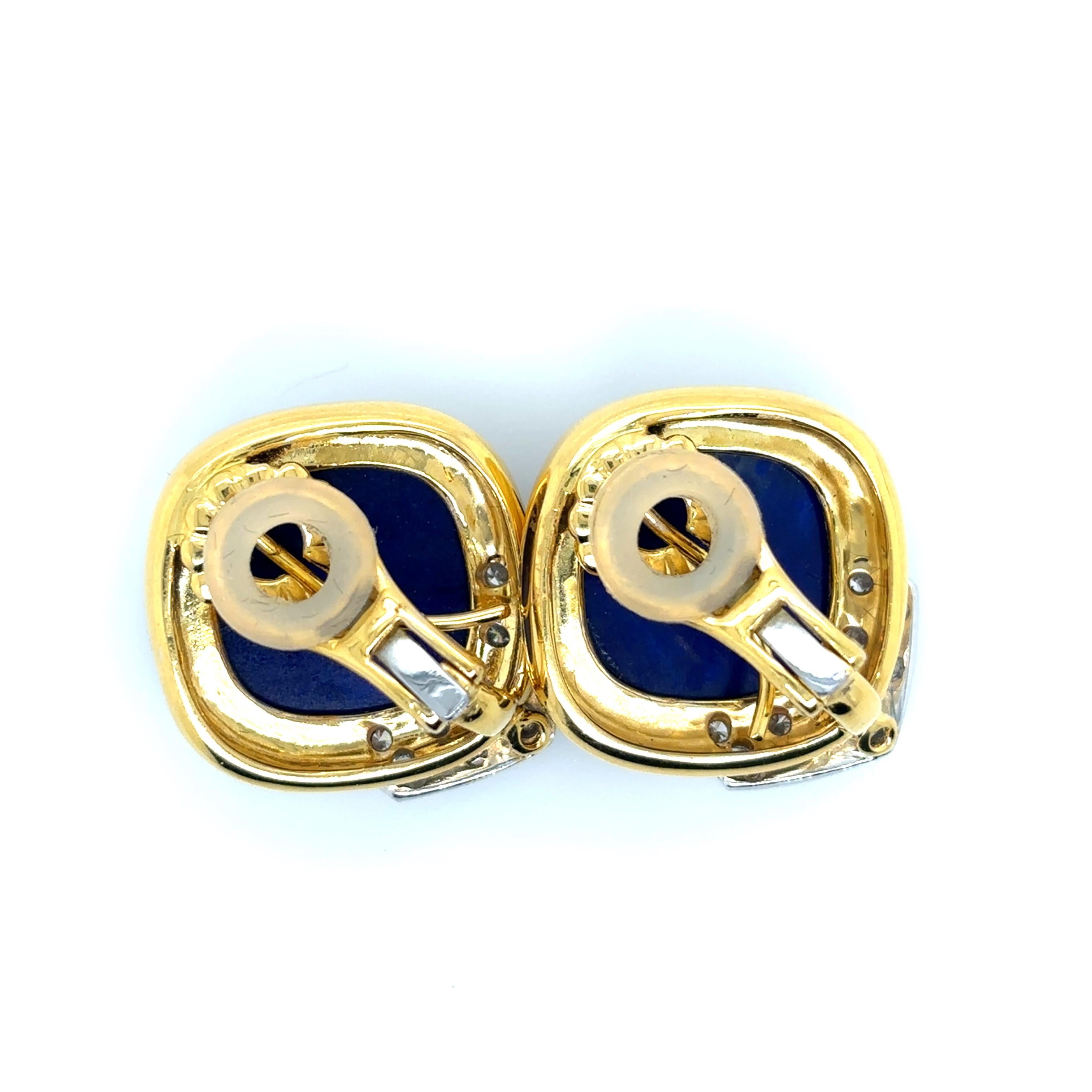 Orecchini in oro giallo 18k con diamanti e lapislazzuli in vendita 7