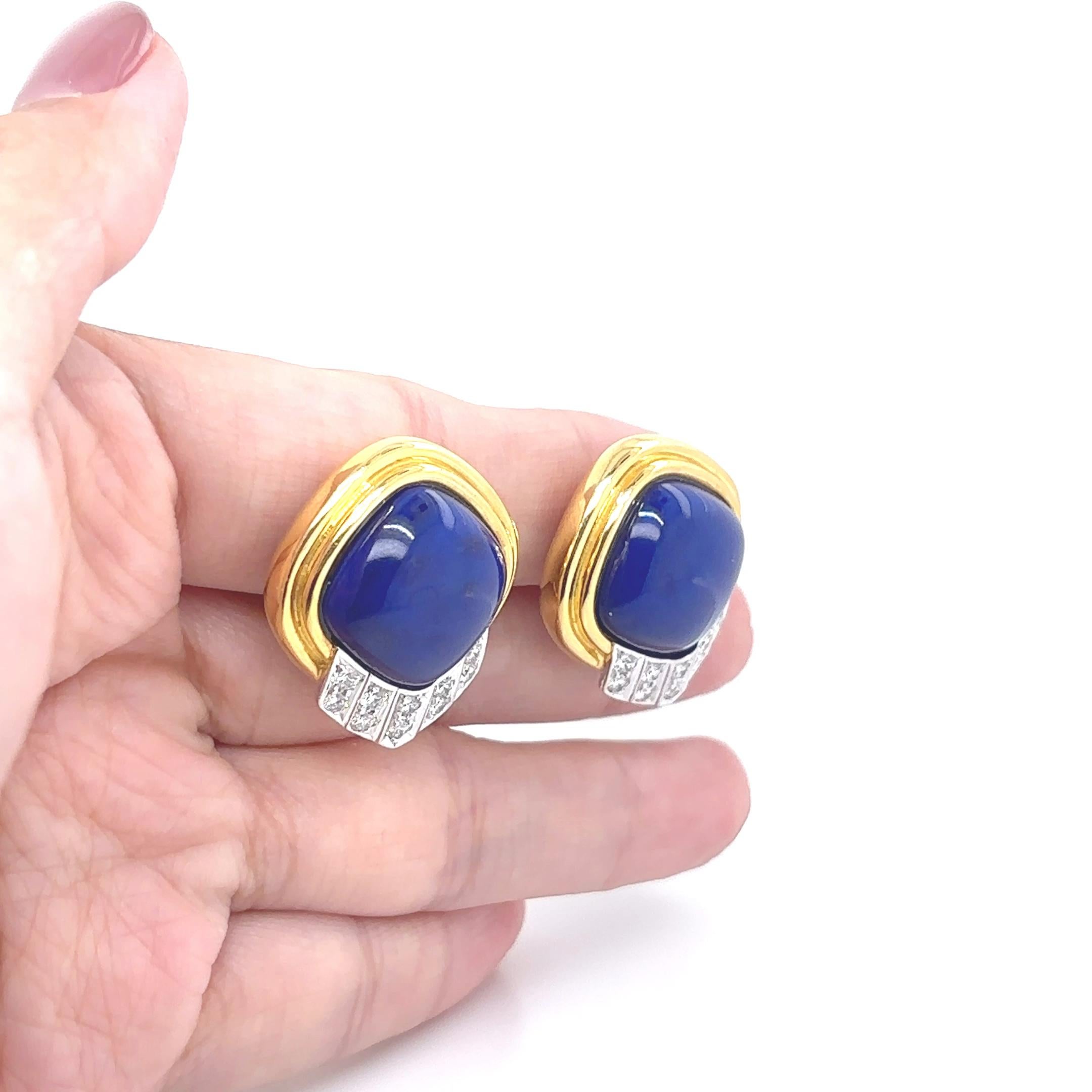 Orecchini in oro giallo 18k con diamanti e lapislazzuli in vendita 8