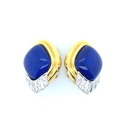 18k Yellow Gold Lapis Lazuli Diamond Earrings