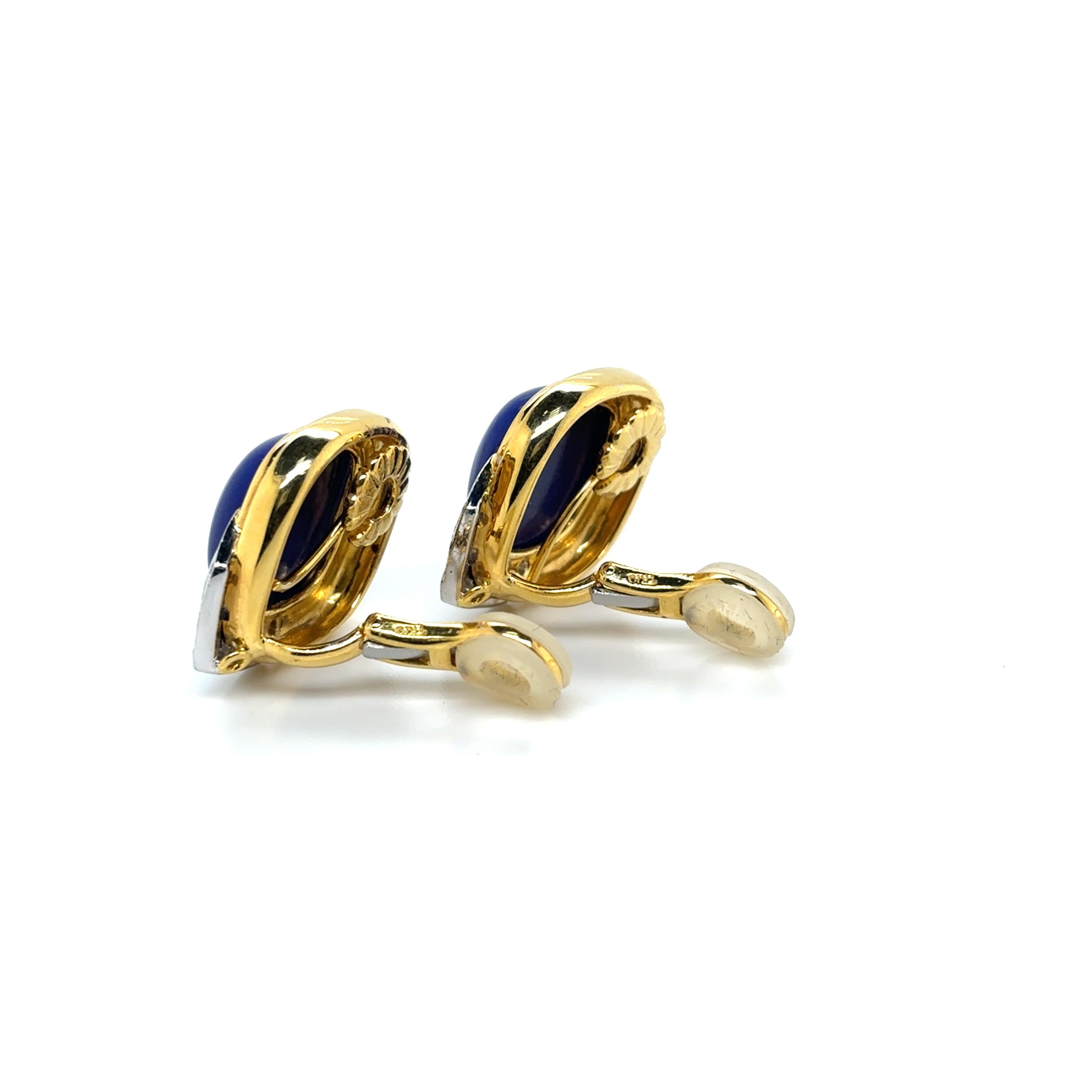 Orecchini in oro giallo 18k con diamanti e lapislazzuli In condizioni Nuovo in vendita a Hong Kong, HK