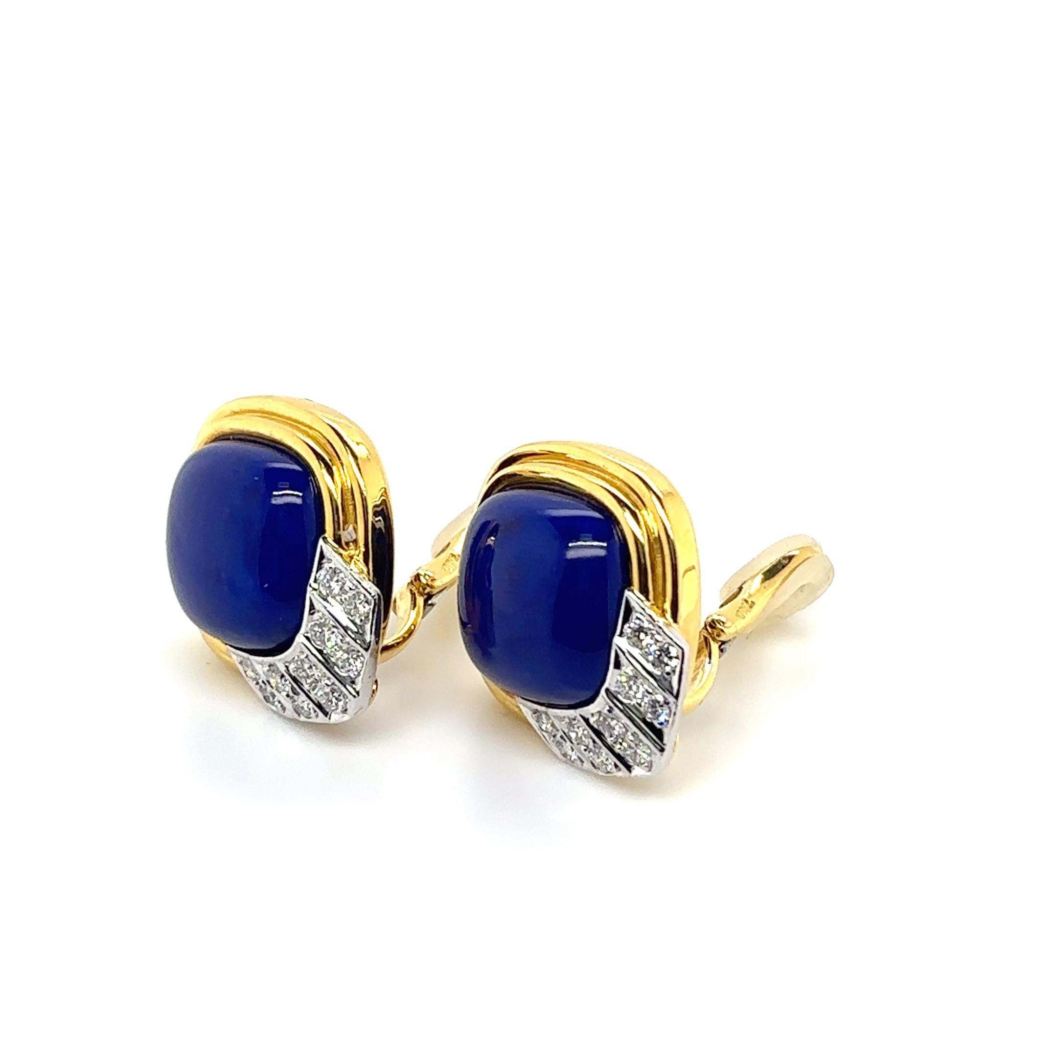 da uomo o donna Orecchini in oro giallo 18k con diamanti e lapislazzuli in vendita