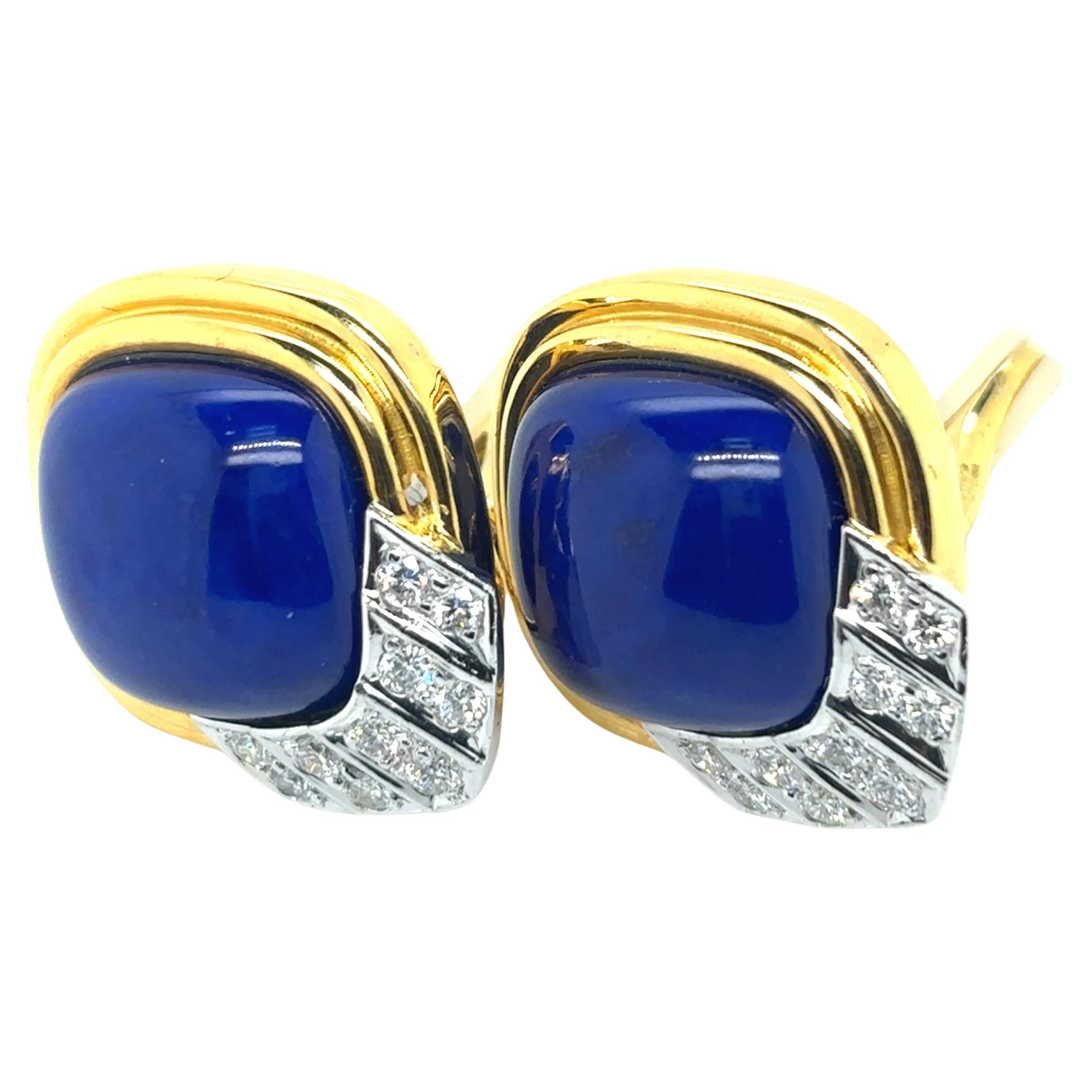 Orecchini in oro giallo 18k con diamanti e lapislazzuli in vendita