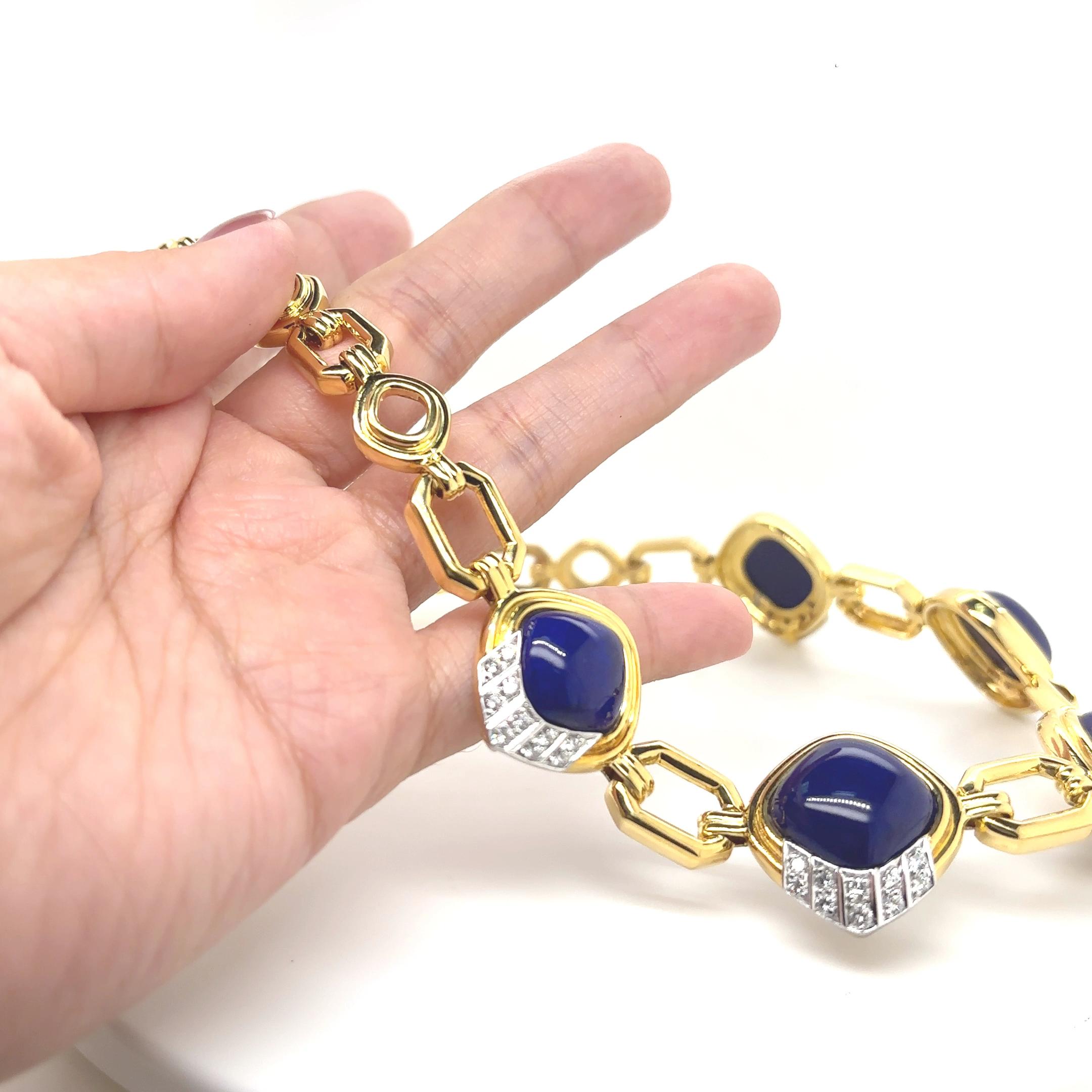 Collier en or jaune 18k Lapis Lazuli Diamant en vente 4