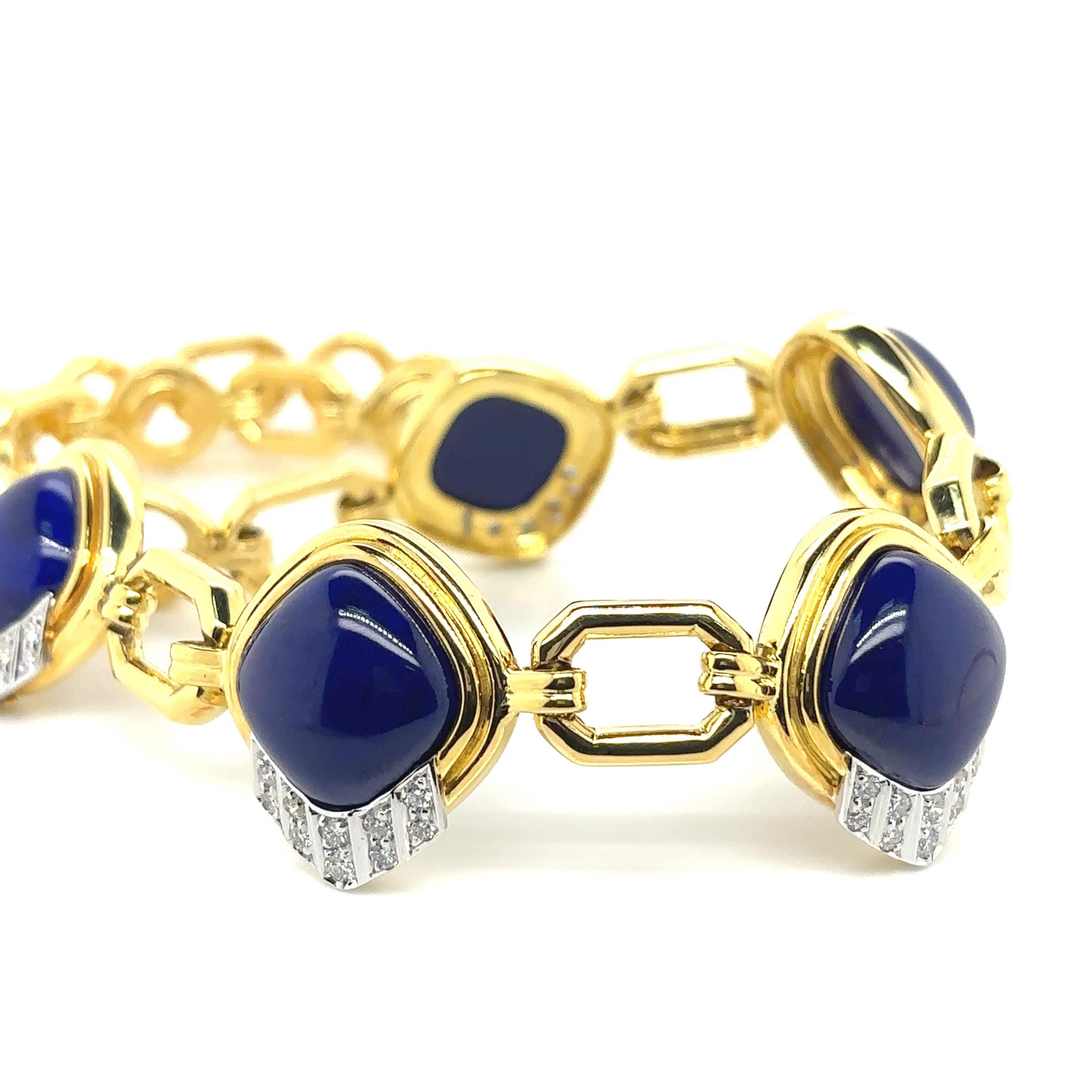 Collier en or jaune 18k Lapis Lazuli Diamant en vente 5