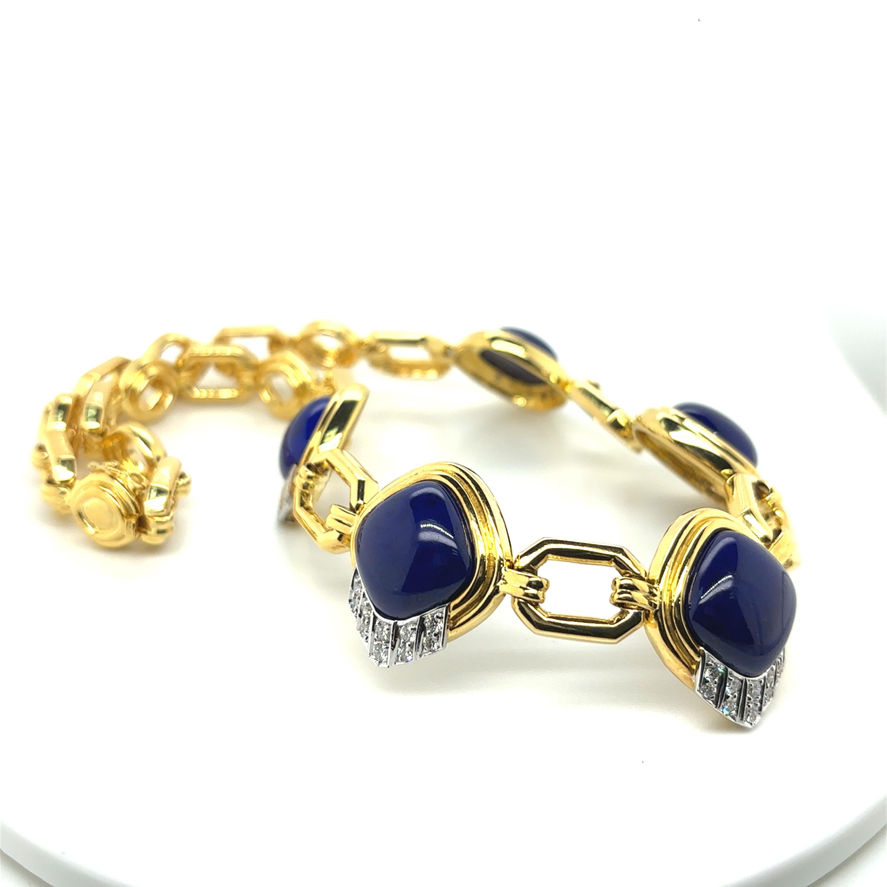 Collier en or jaune 18k Lapis Lazuli Diamant en vente 6