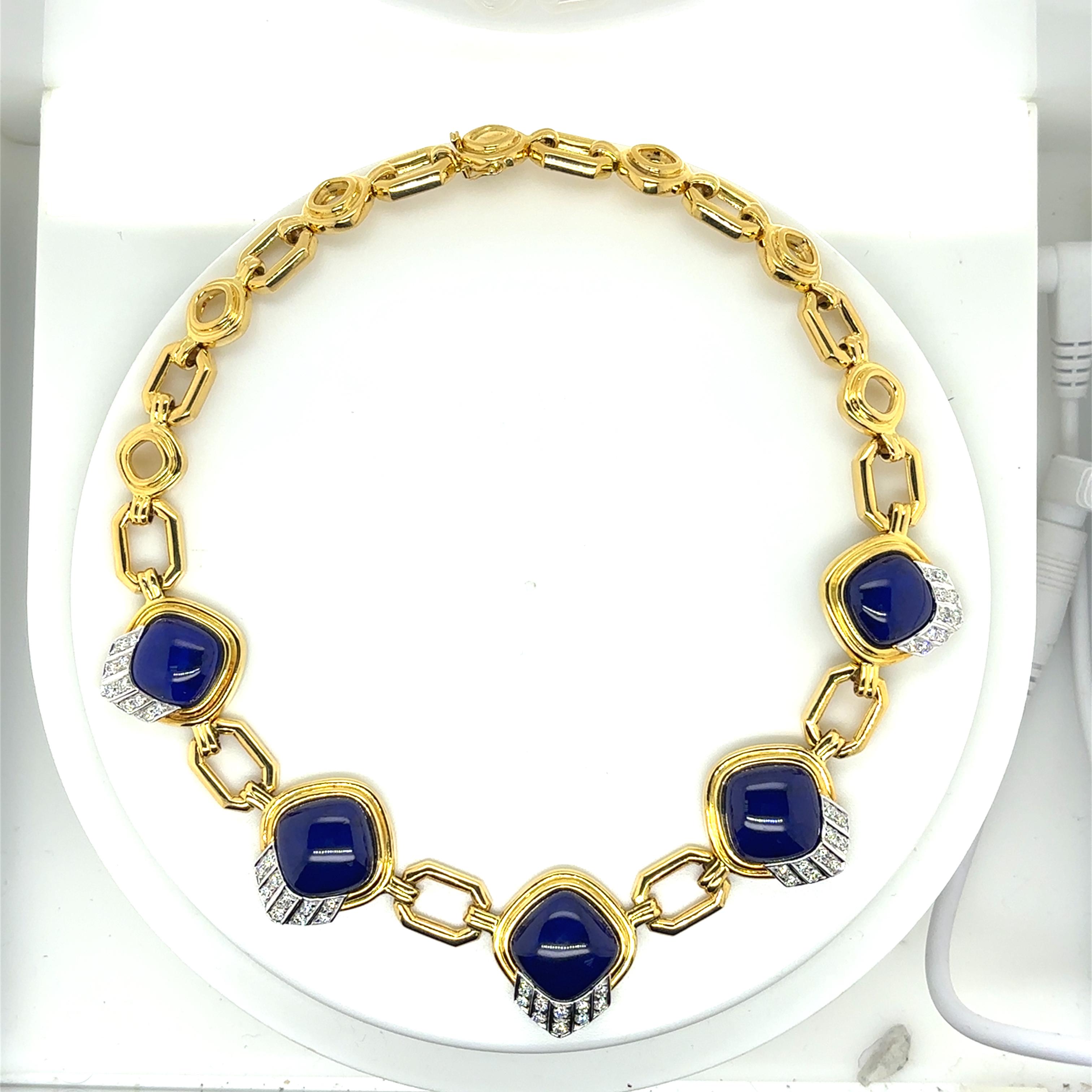 Collier en or jaune 18k Lapis Lazuli Diamant en vente 7